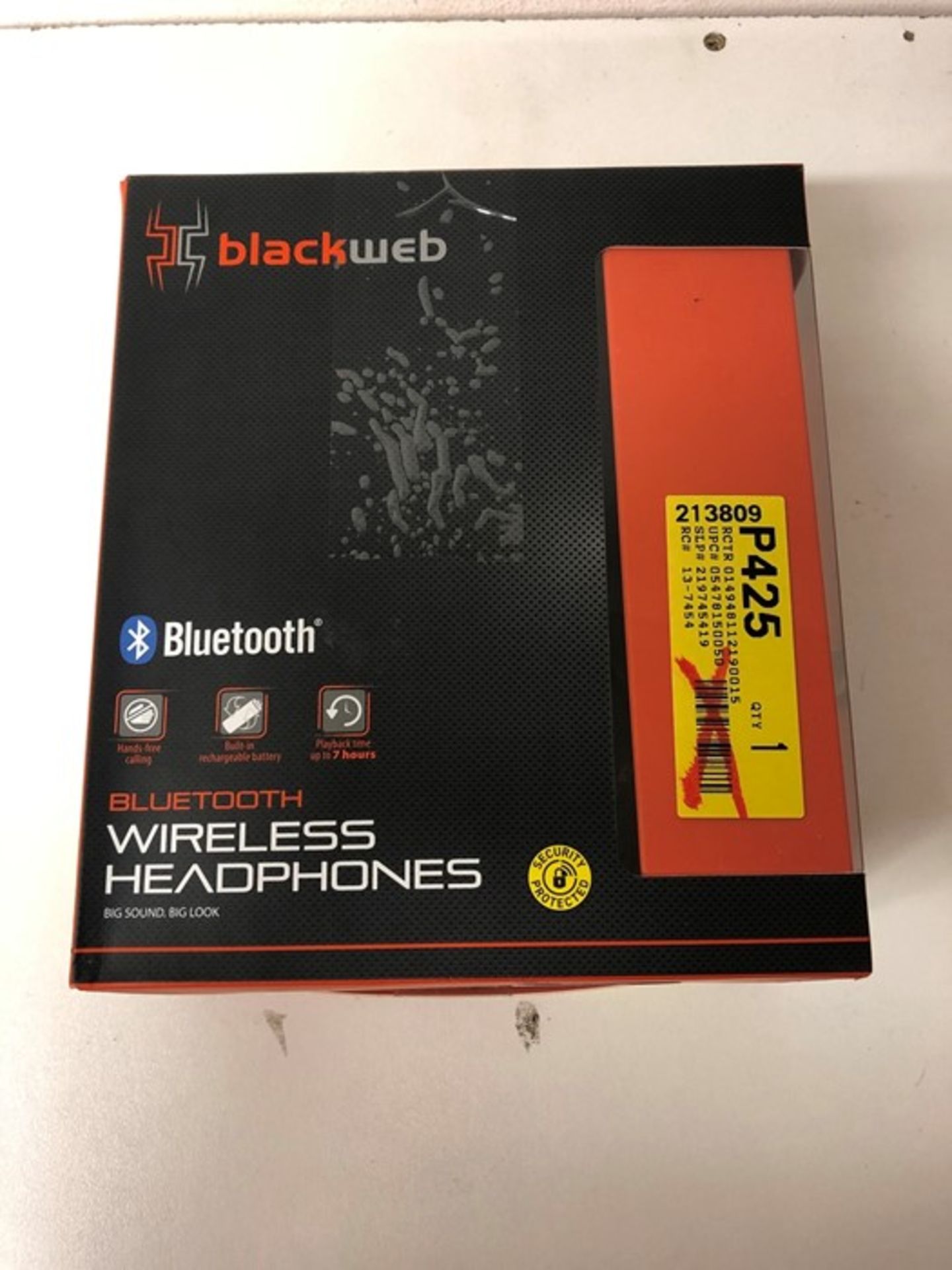 1 BOXED BLACK WEB BLUETOOTH WIRELESS HEADPHONES IN GREY AND BLACK / RRP £20.00 - BL 3809 (VIEWING