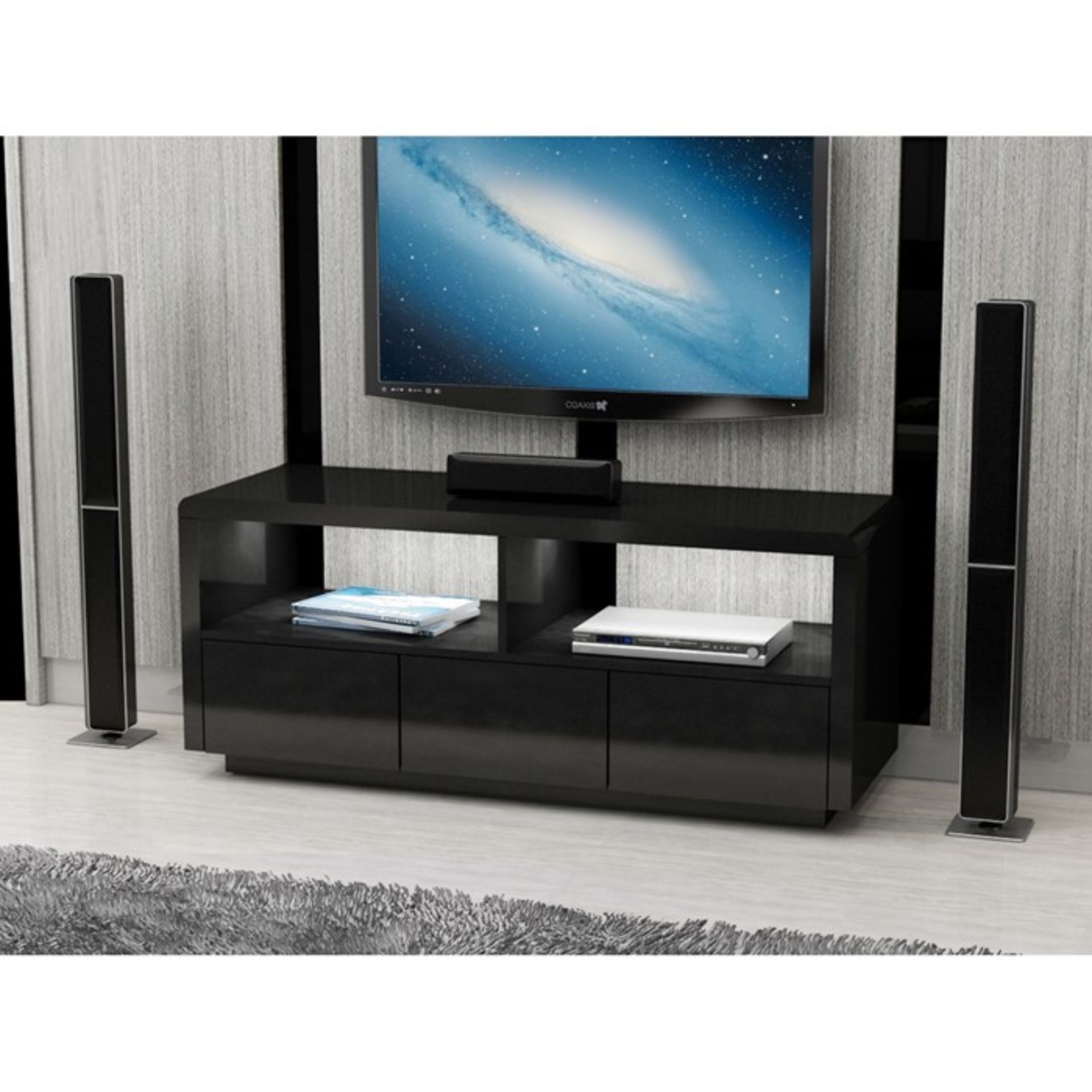 1 AS NEW BOXED BLACK GLOSS TV UNIT WITH 3 DRAWERS / TVS355BLK