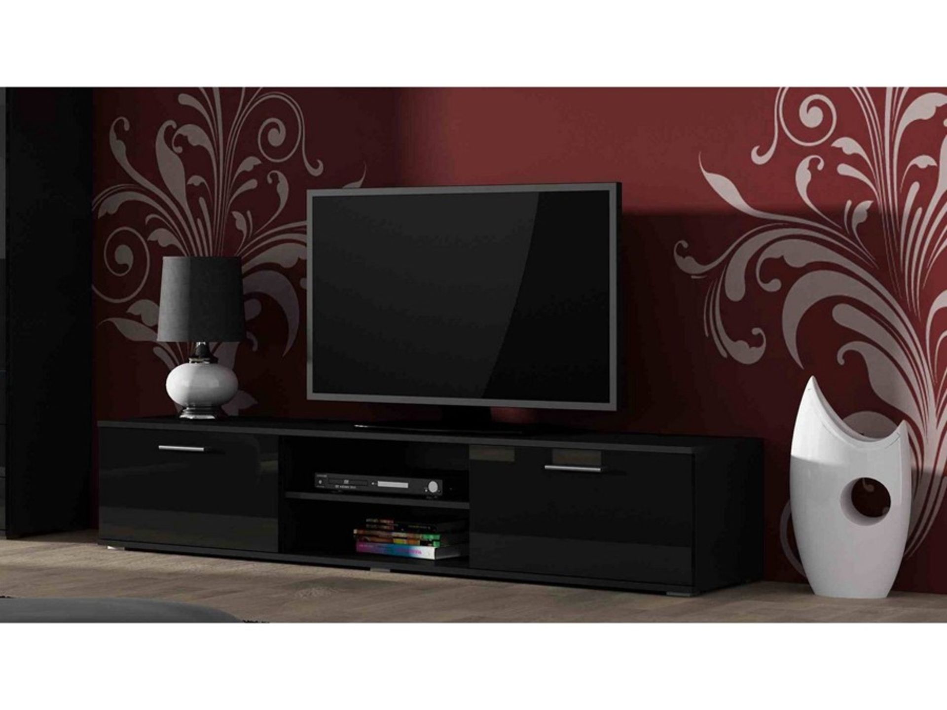 1 BOXED SOHO 180CM TV UNIT IN BLACK/BLACK GLOSS