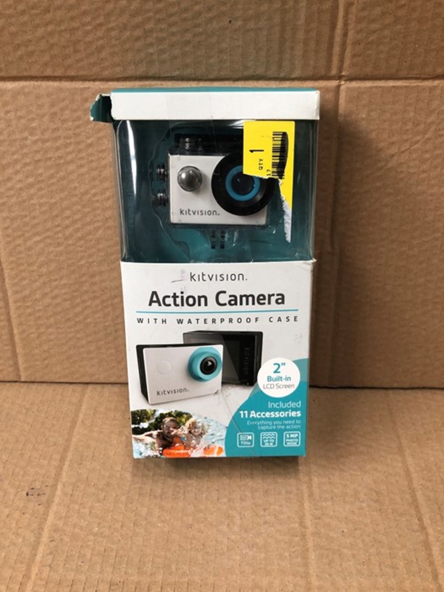 1 BOXED KITVISION ACTION CAMERA WITH WATERPROOF CASE / BL- 3656 / RRP £49.99 (VIEWING HIGHLY