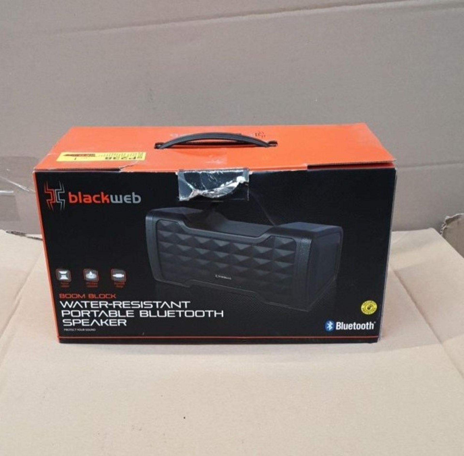 1 BOXED BLACKWEB BOOM BLOCK WATER RESISTANT PORTABLE BLUETOOTH SPEAKER IN BLACK / BL -5162 / RRP £