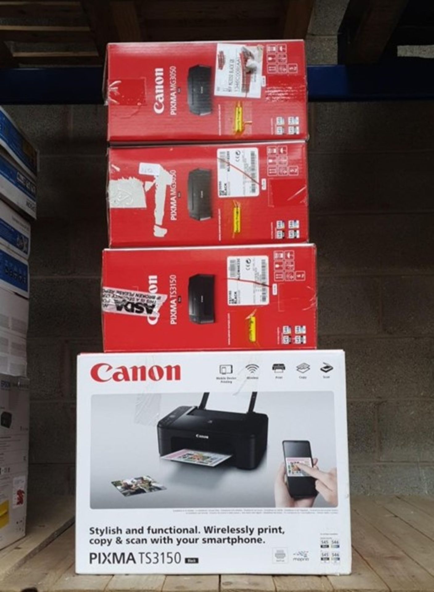 1 LOT TO CONTAIN 5 VARIOUS CANNON PIXMA PRINTERS MG 3050 / TS 3150 / BL- 4645 (VIEWING HIGHLY