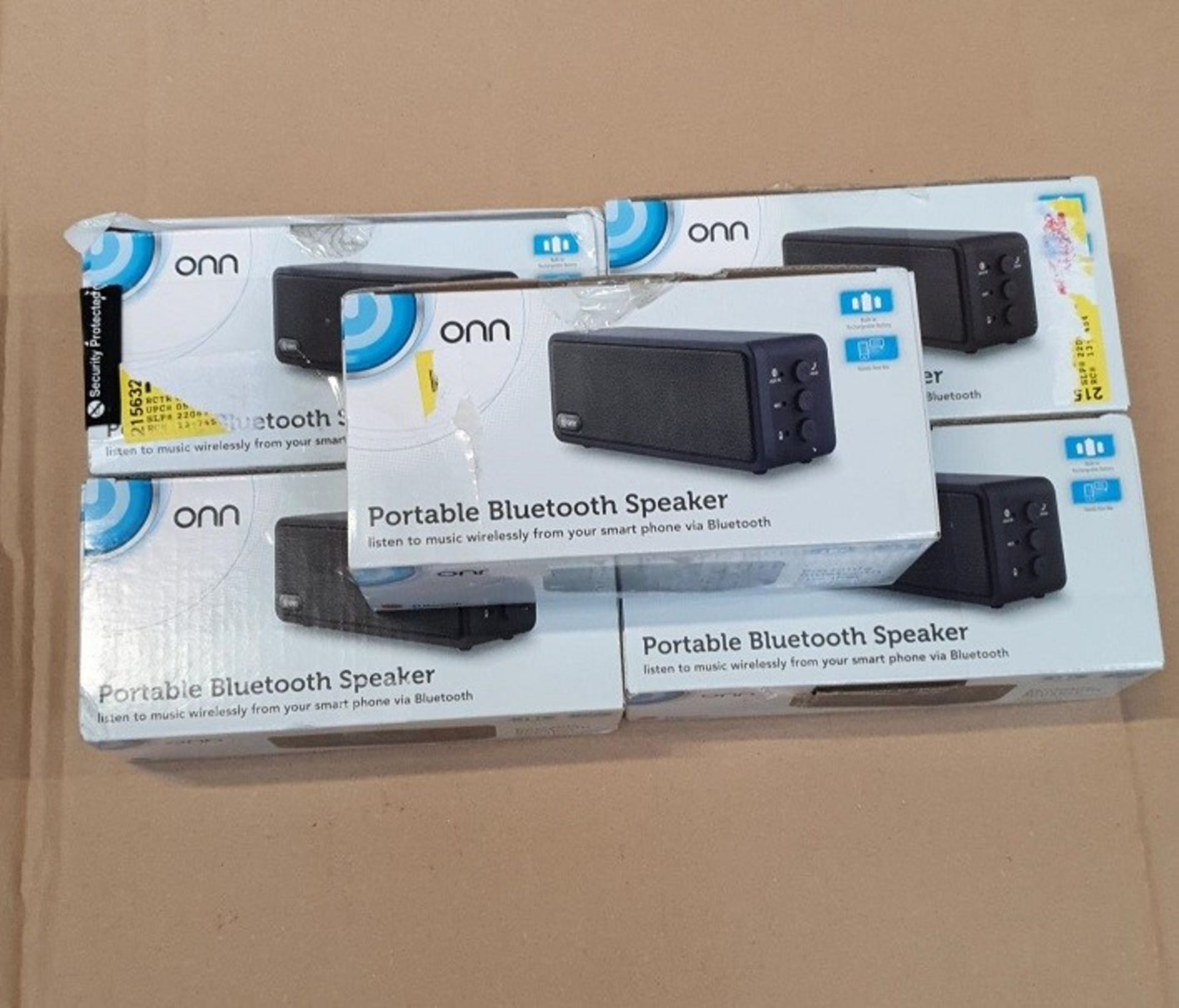 1 LOT TO CONTAIN 5 BOXED ONN BLUETOOTH SPEAKERS IN BLACK - BL 5632 / RRP £74.95 (VIEWING HIGHLY