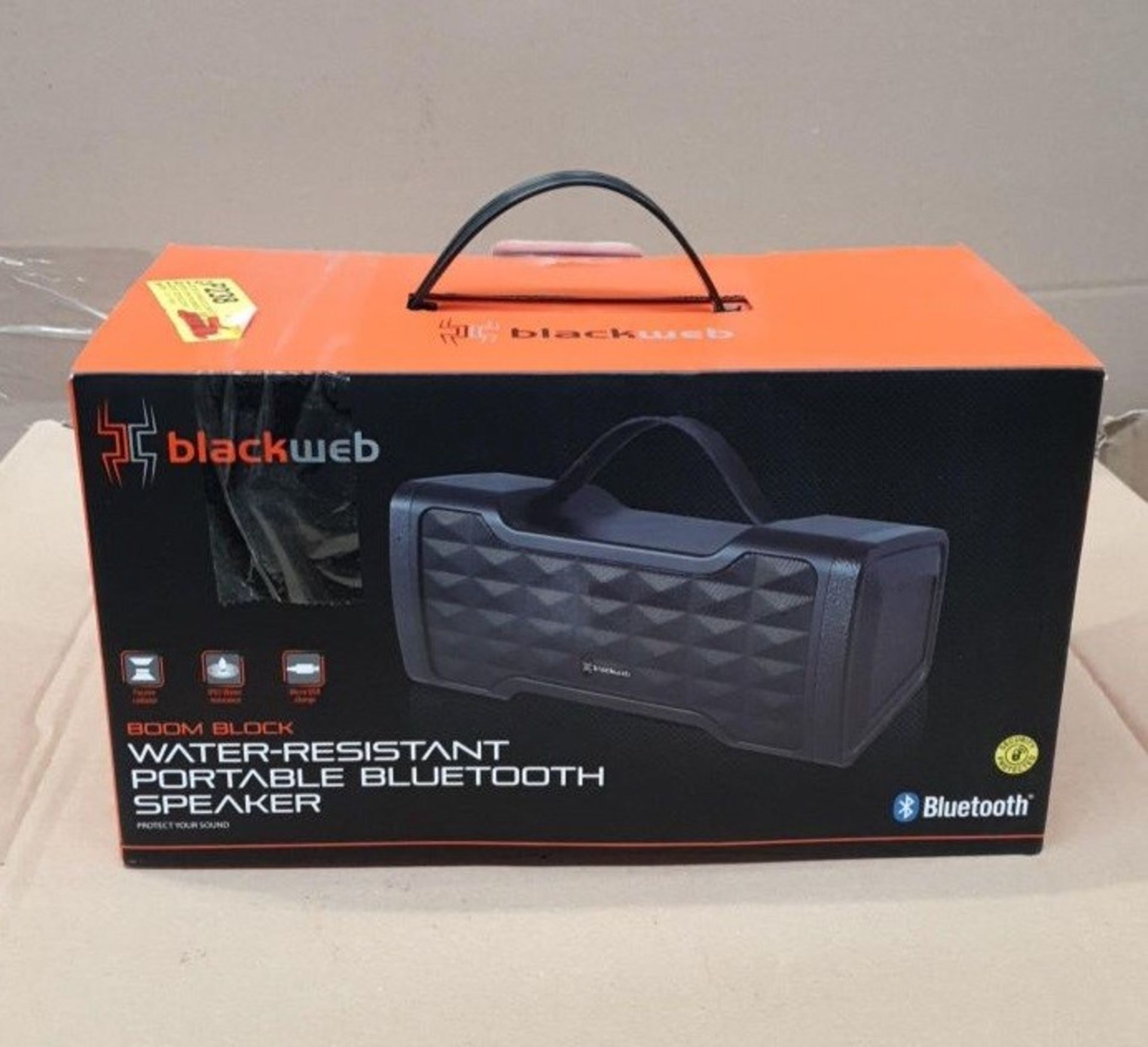 1 BOXED BLACKWEB BOOM BLOCK WATER RESISTANT PORTABLE BLUETOOTH SPEAKER IN BLACK / BL -5162 / RRP £