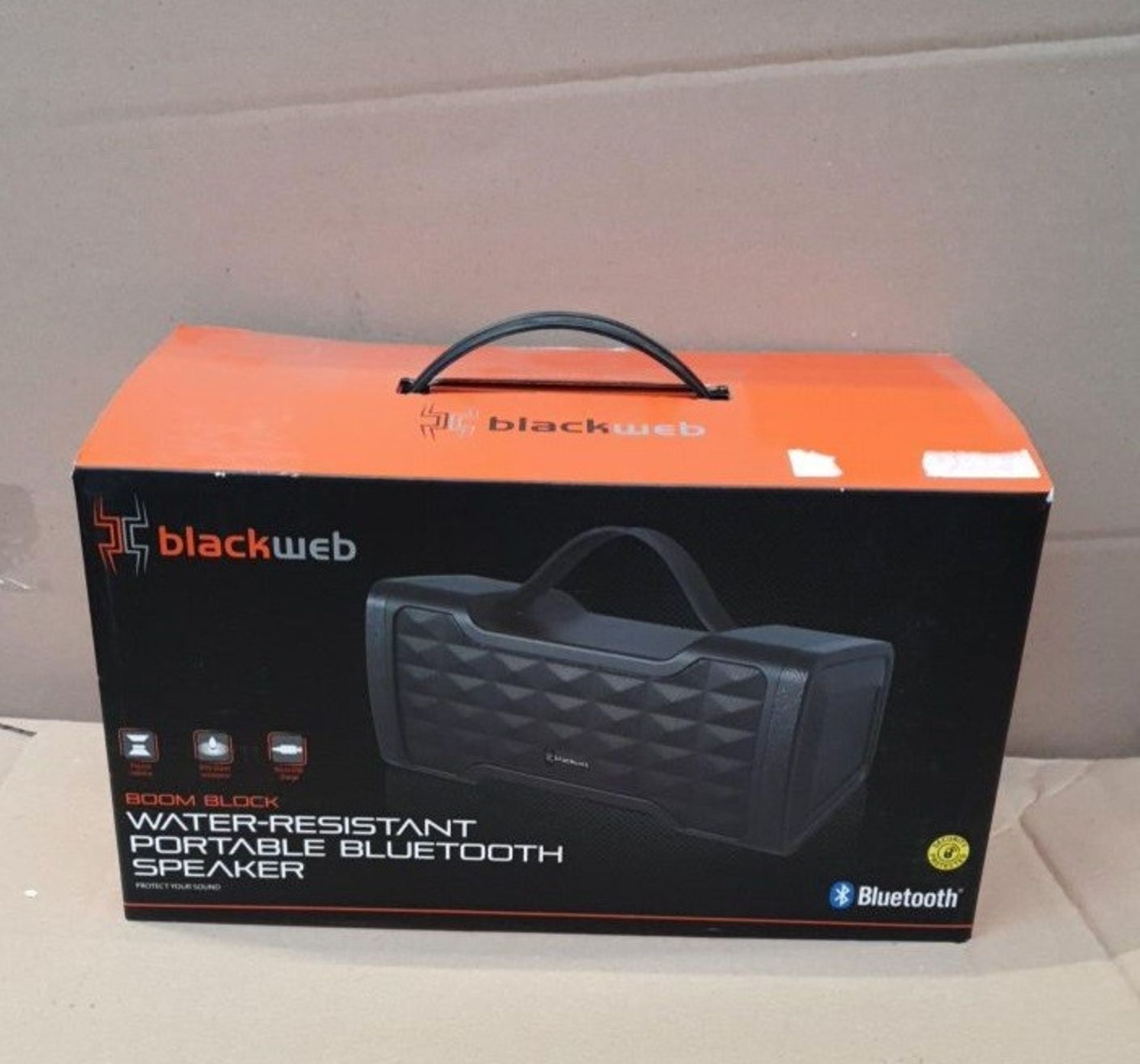 1 BOXED BLACKWEB BOOM BLOCK WATER RESISTANT PORTABLE BLUETOOTH SPEAKER IN BLACK / BL -5162 / RRP £