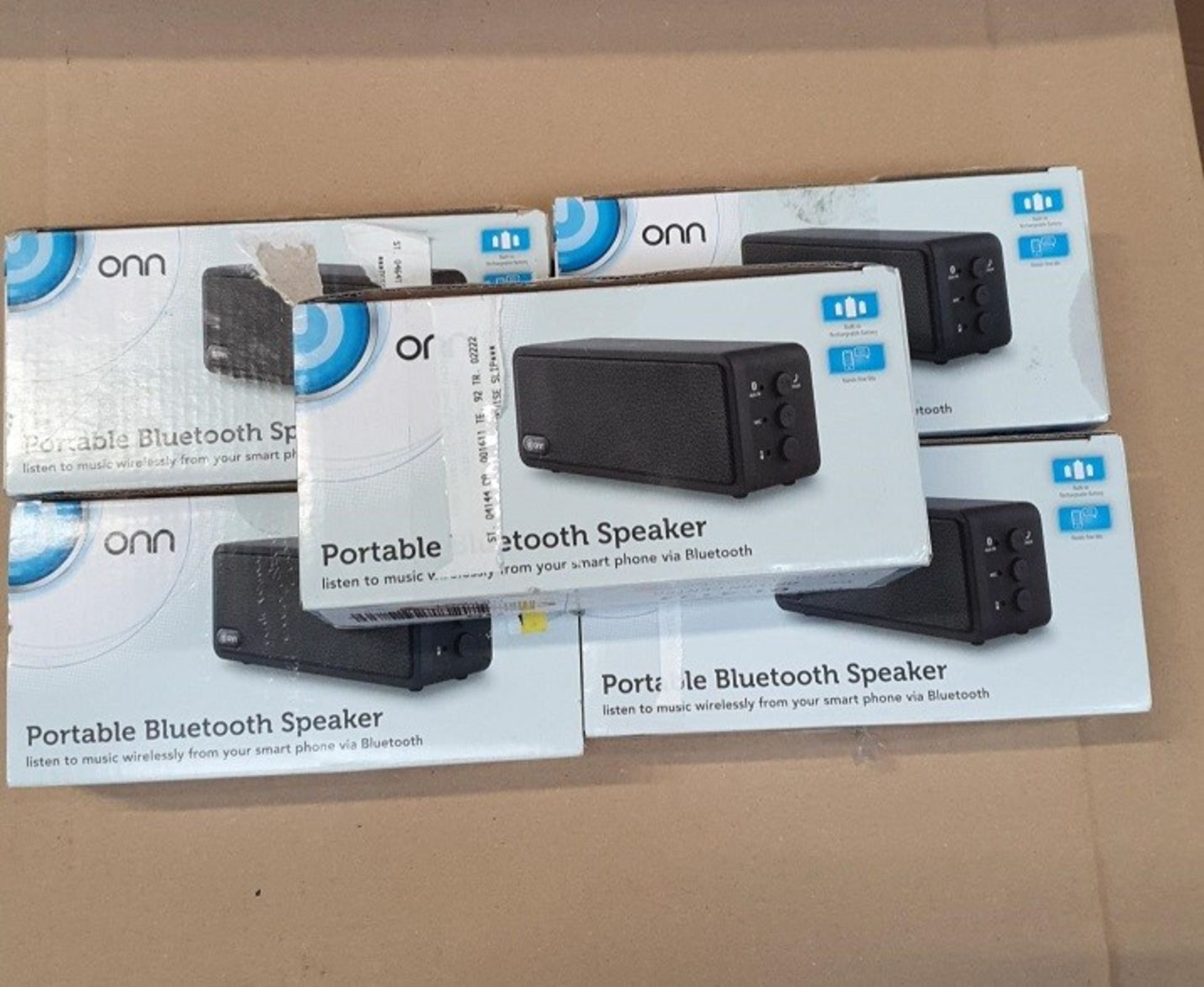 1 LOT TO CONTAIN 5 BOXED ONN BLUETOOTH SPEAKERS IN BLACK - BL 5632 / RRP £74.95 (VIEWING HIGHLY