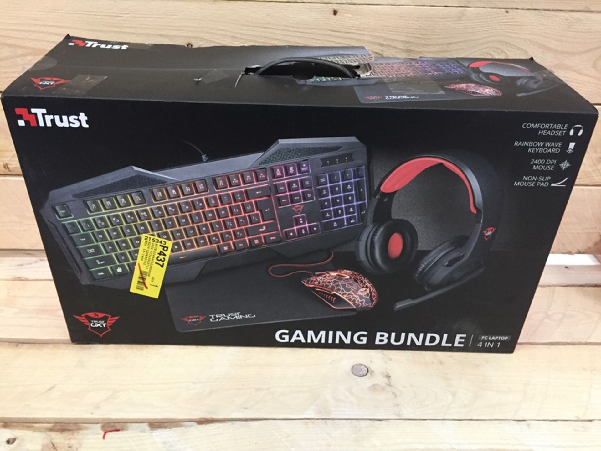 1 BOXED TRUST 4 IN 1 GAMING BUNDLE TO INCLUDE KEYBOARD, GAMING MOUSE, HEADSET AND MOUSEMAT / RRP £