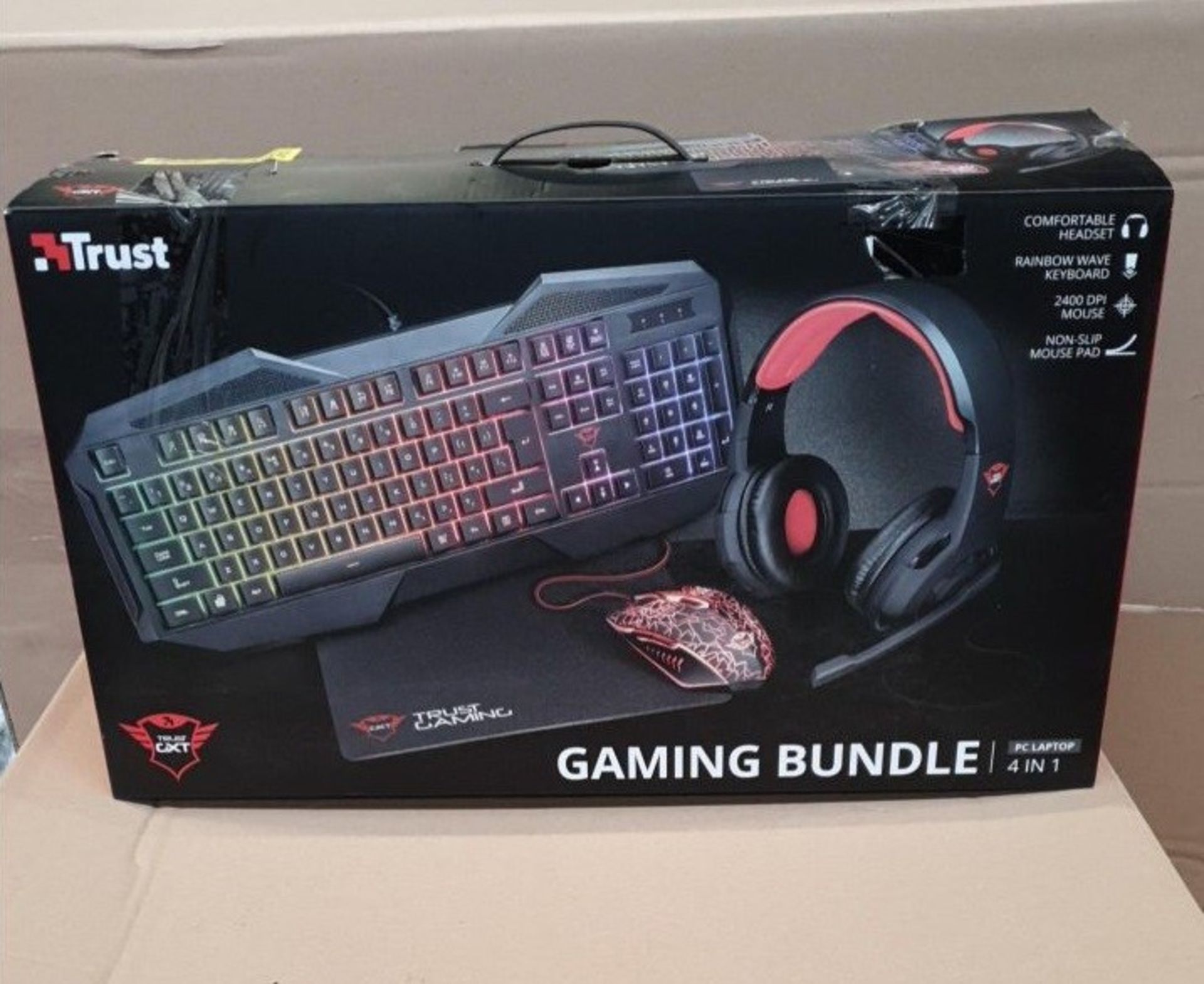 1 BOXED TRUST 4 IN 1 GAMING BUNDLE TO INCLUDE KEYBOARD, GAMING MOUSE, HEADSET AND MOUSEMAT / RRP £ - Image 2 of 2