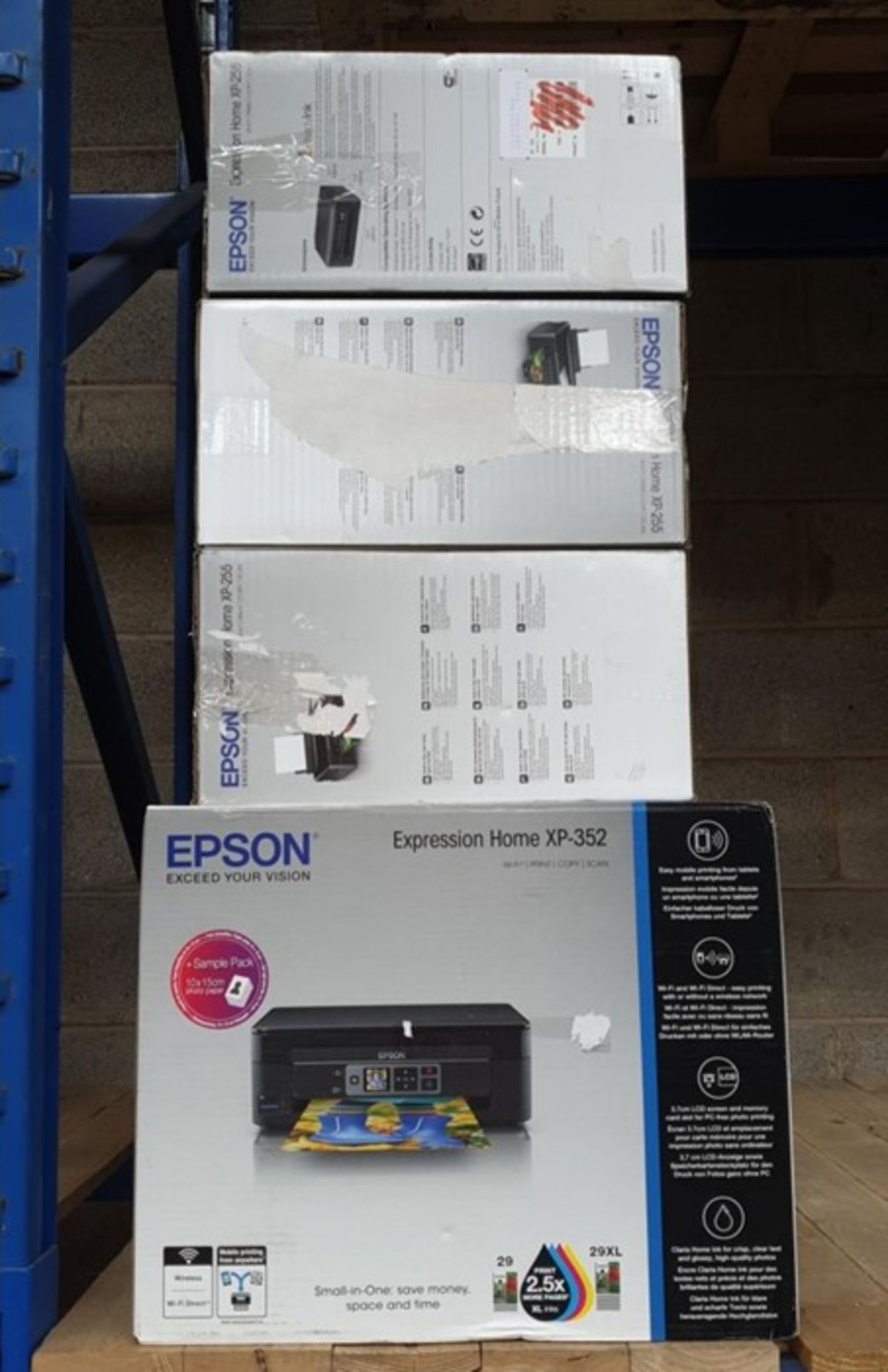 1 LOT TO CONTAIN 5 VARIOUS EPSON EXPRESSION HOME PRINTERS 352 / 257 / 255 / BL- 4645 (VIEWING HIGHLY