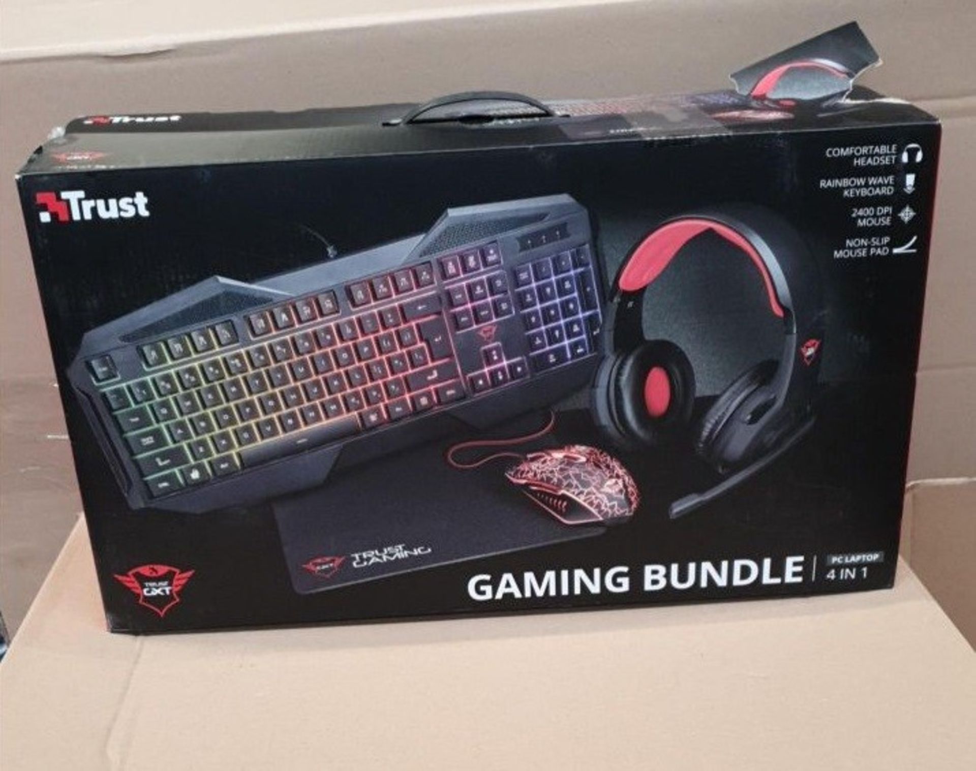 1 BOXED TRUST 4 IN 1 GAMING BUNDLE TO INCLUDE KEYBOARD, GAMING MOUSE, HEADSET AND MOUSEMAT / RRP £ - Image 2 of 2