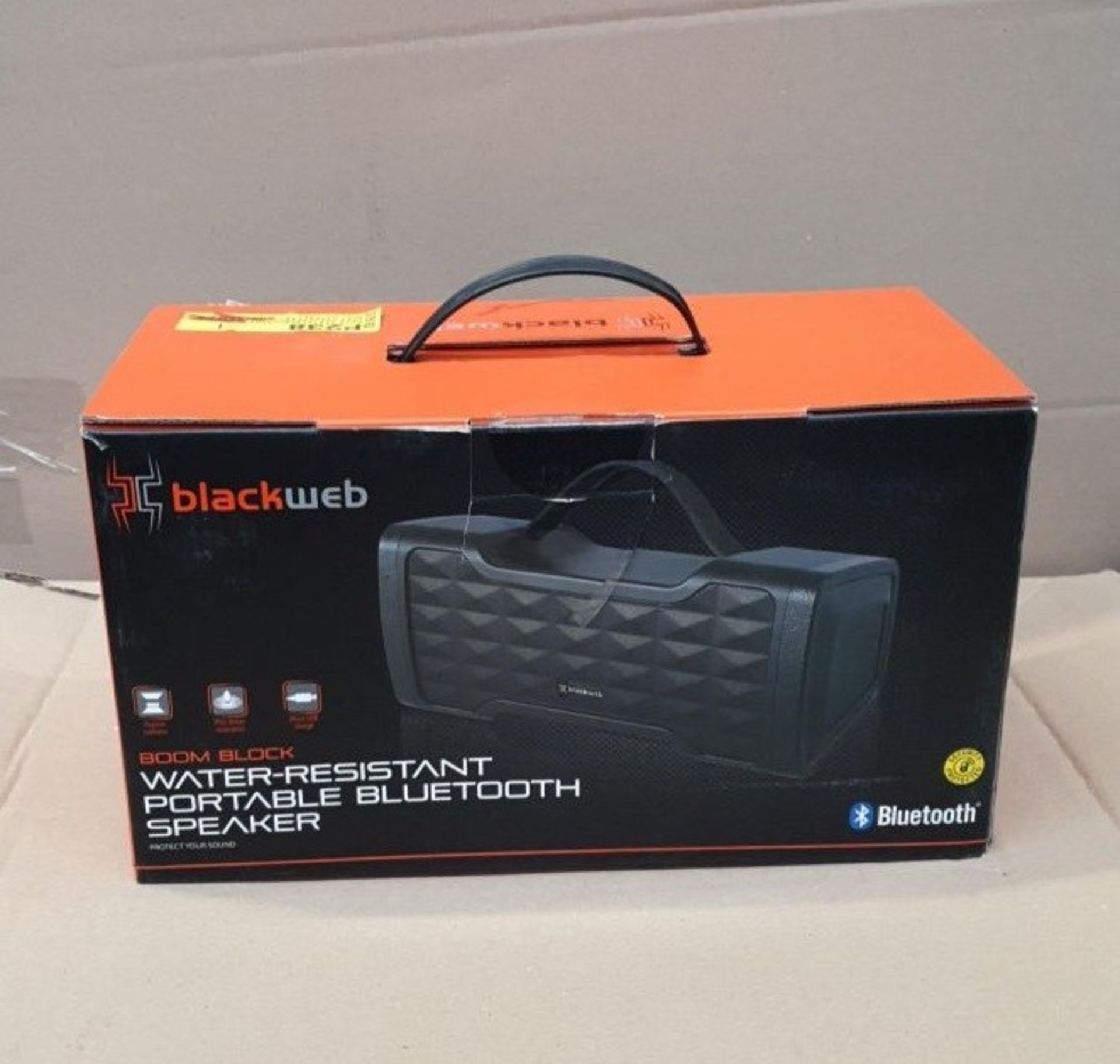 1 BOXED BLACKWEB BOOM BLOCK WATER RESISTANT PORTABLE BLUETOOTH SPEAKER IN BLACK / BL -5162 / RRP £