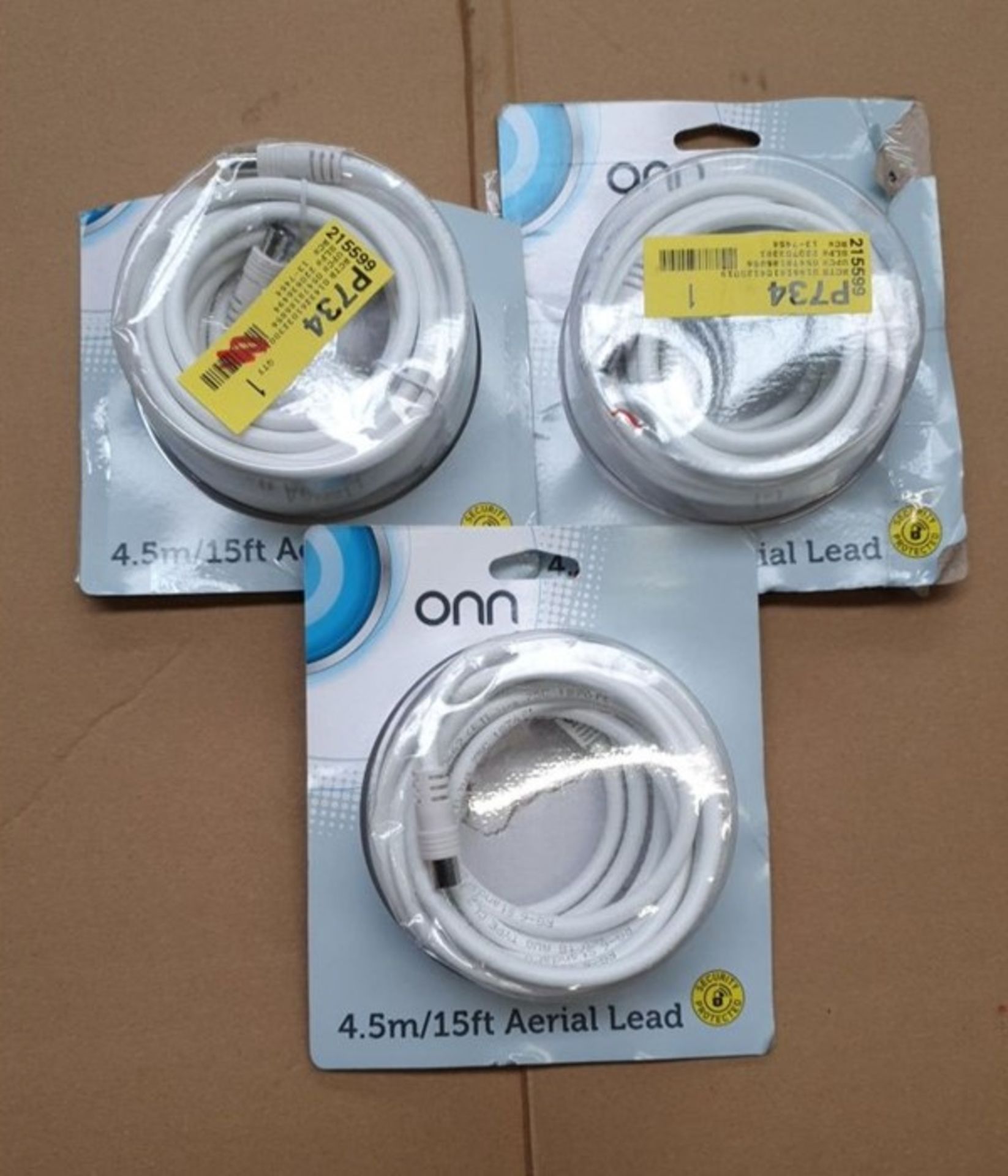 1 LOT TO CONTAIN 3 ONN 4.5M/15FT AERIAL LEADS / BL -5599 / RRP £9.87 (VIEWING HIGHLY RECOMMENDED)