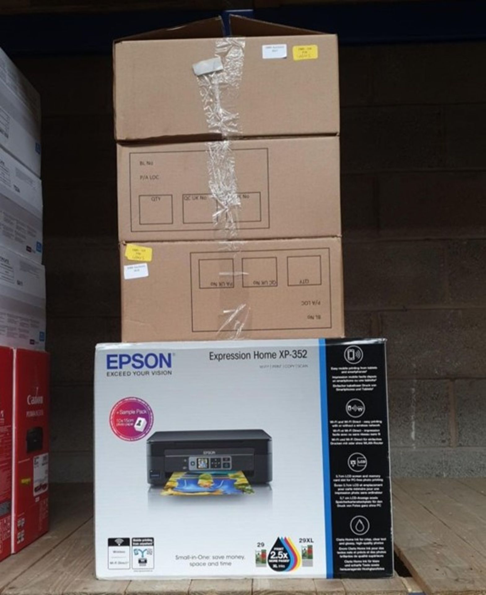 1 LOT TO CONTAIN 5 VARIOUS EPSON EXPRESSION HOME PRINTERS 352 / 257 / 255 / BL- 4645 (VIEWING HIGHLY