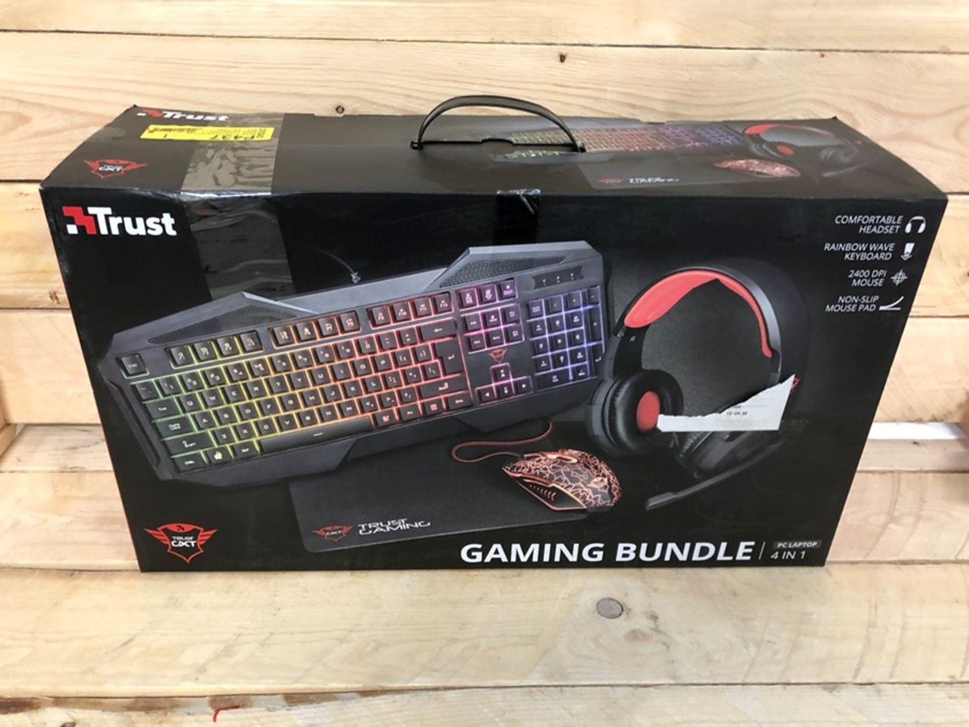 1 BOXED TRUST 4 IN 1 GAMING BUNDLE TO INCLUDE KEYBOARD, GAMING MOUSE, HEADSET AND MOUSEMAT / RRP £
