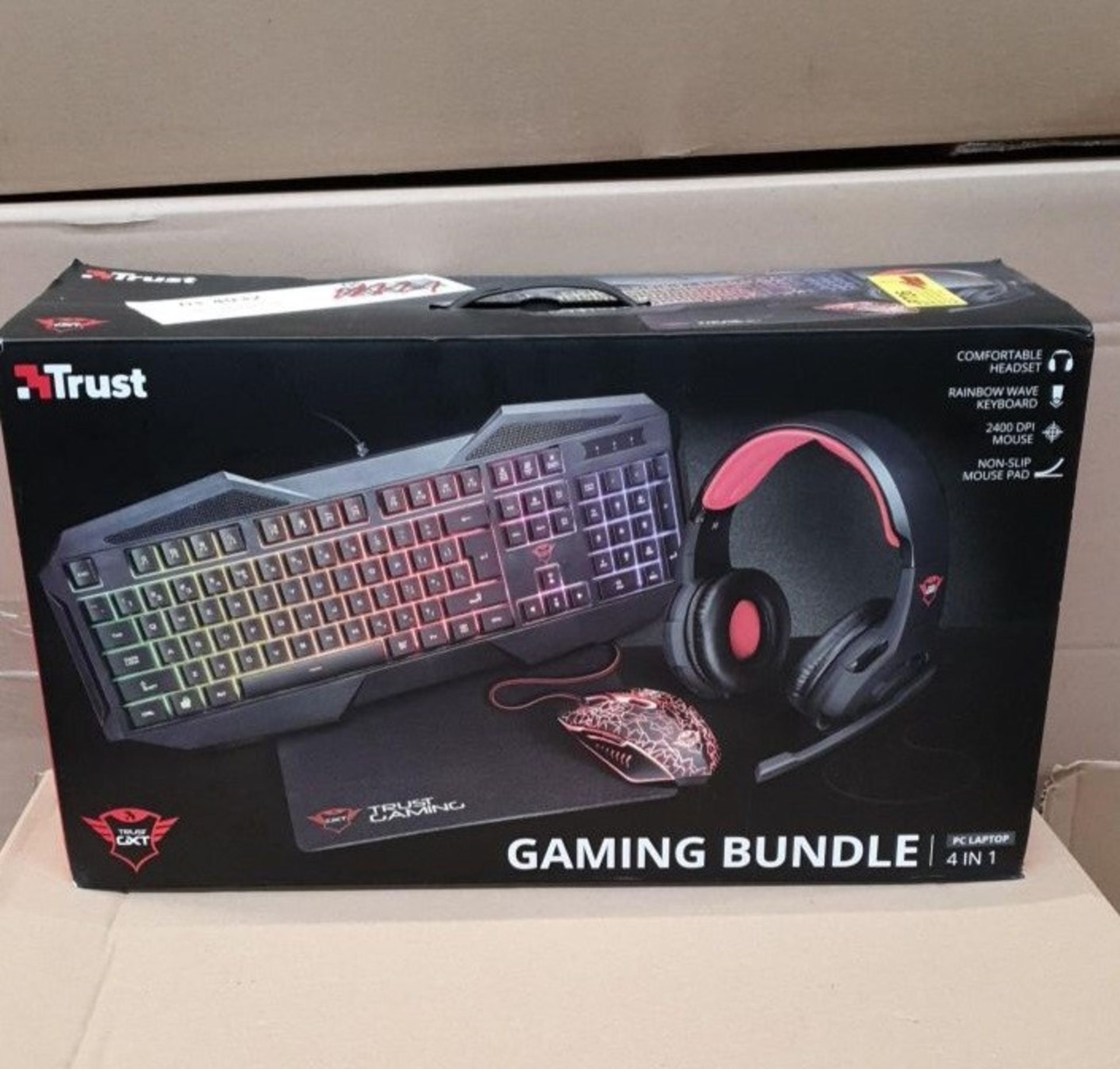 1 BOXED TRUST 4 IN 1 GAMING BUNDLE TO INCLUDE KEYBOARD, GAMING MOUSE, HEADSET AND MOUSEMAT / RRP £ - Image 2 of 2