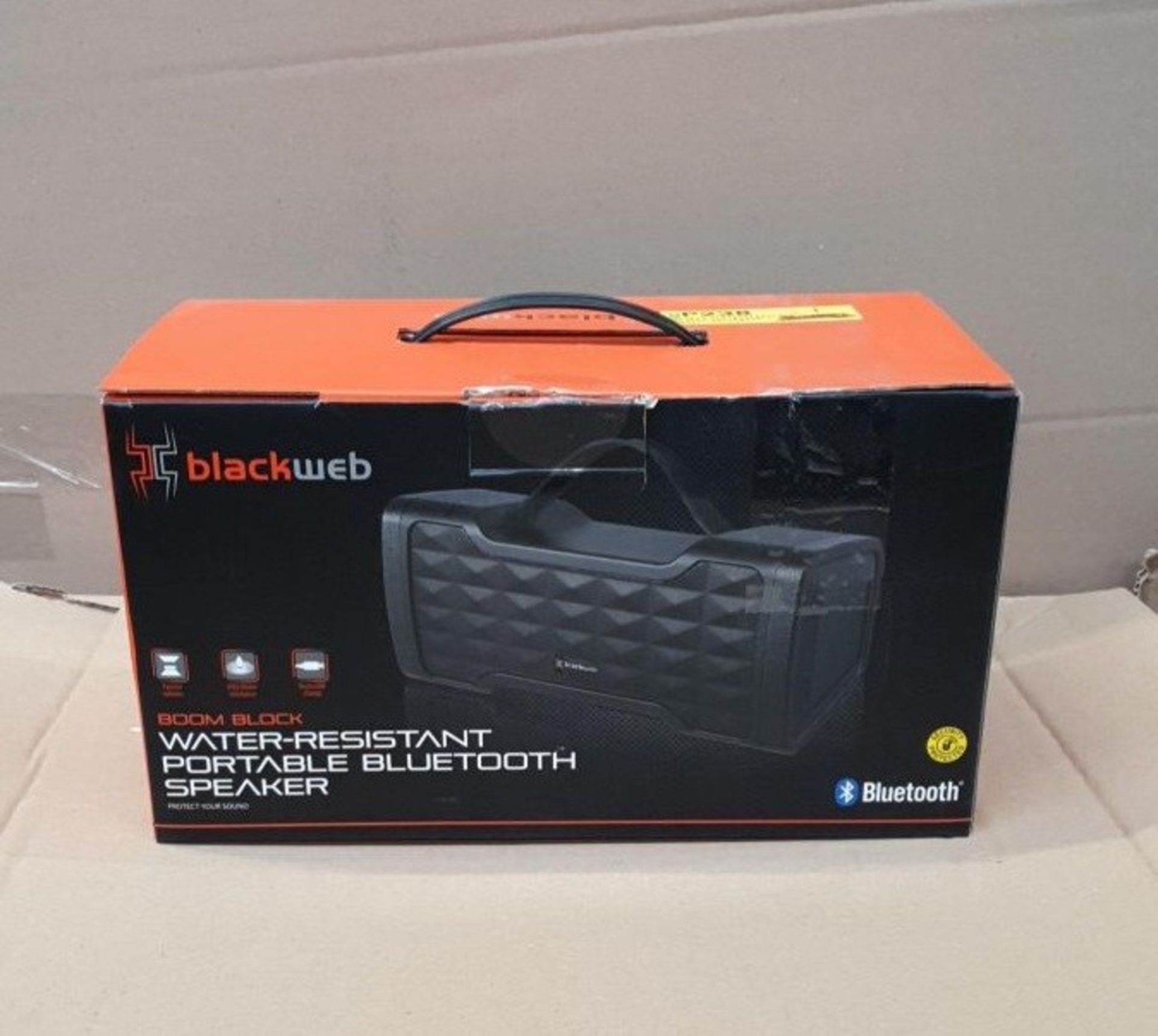 1 BOXED BLACKWEB BOOM BLOCK WATER RESISTANT PORTABLE BLUETOOTH SPEAKER IN BLACK / BL -5162 / RRP £