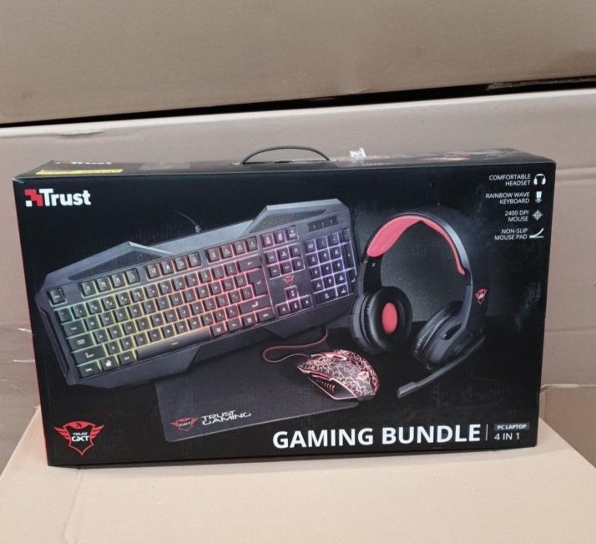 1 BOXED TRUST 4 IN 1 GAMING BUNDLE TO INCLUDE KEYBOARD, GAMING MOUSE, HEADSET AND MOUSEMAT / RRP £ - Image 2 of 2