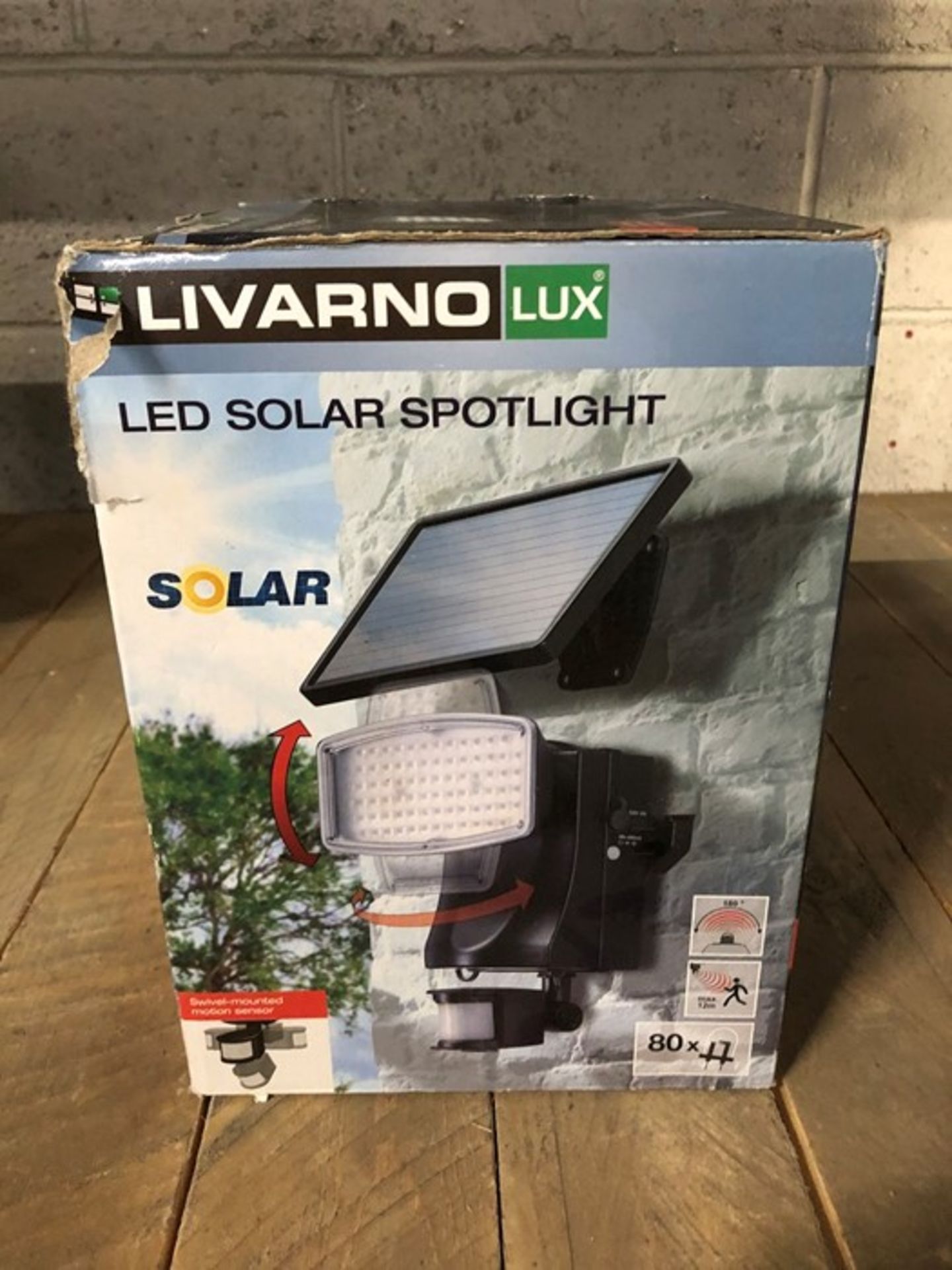 1 BOXED LIVARNO LUX LED SOLAR SPOTLIGHT (VIEWING HIGHLY RECOMMENDED)