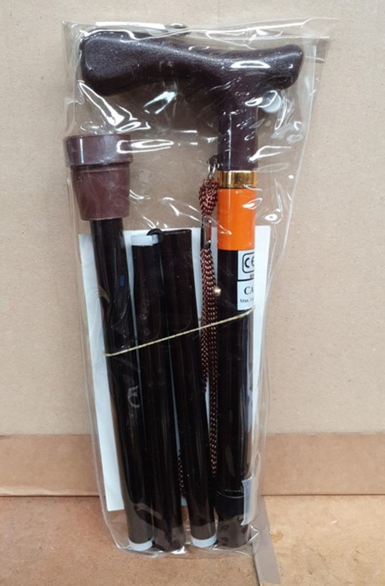 ME : 1 AS NEW PACKAGED ADJUSTABLE ALUMINUM FOLDING CANE 33" TO 37" IN BROWN / RRP £27.00 (VIEWING