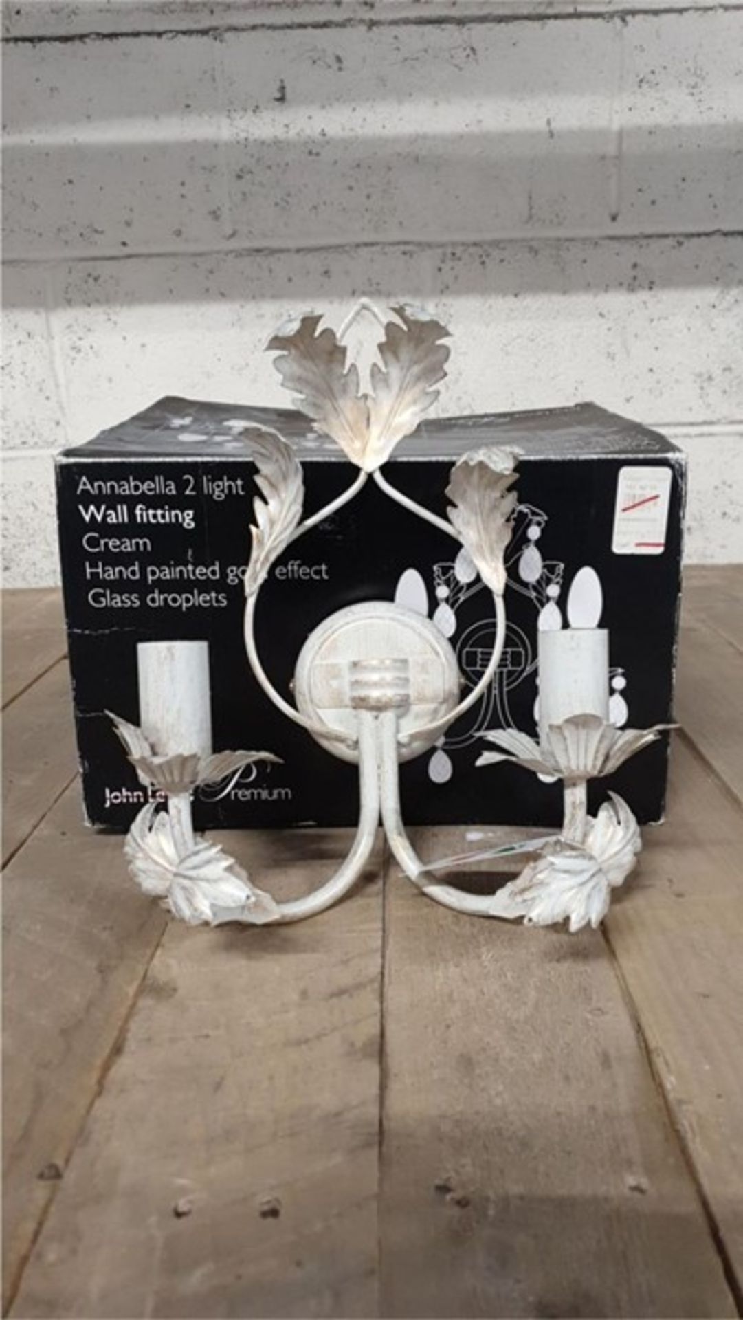 1 BOXED JOHN LEWIS ANABELLA 2 LIGHT WALL FITTING IN CREAM / HAND PAINTED GOLD EFFECT GLASS