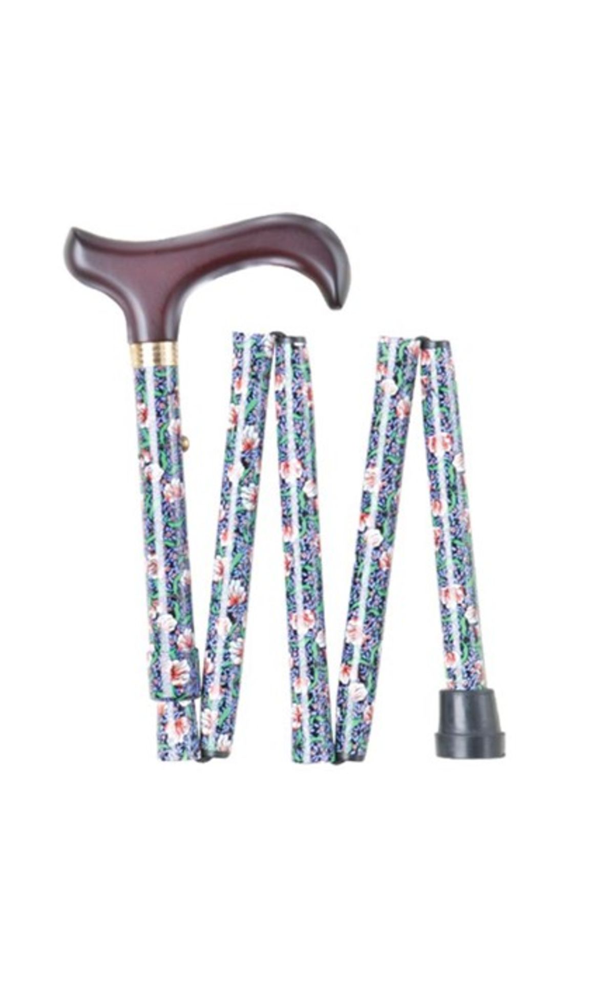 ME: 1 AS NEW PACKAGED CHARLES BUYERS 80M FOLDING WALKING STICK WITH FLORAL DESIGN / RRP £29.99 (