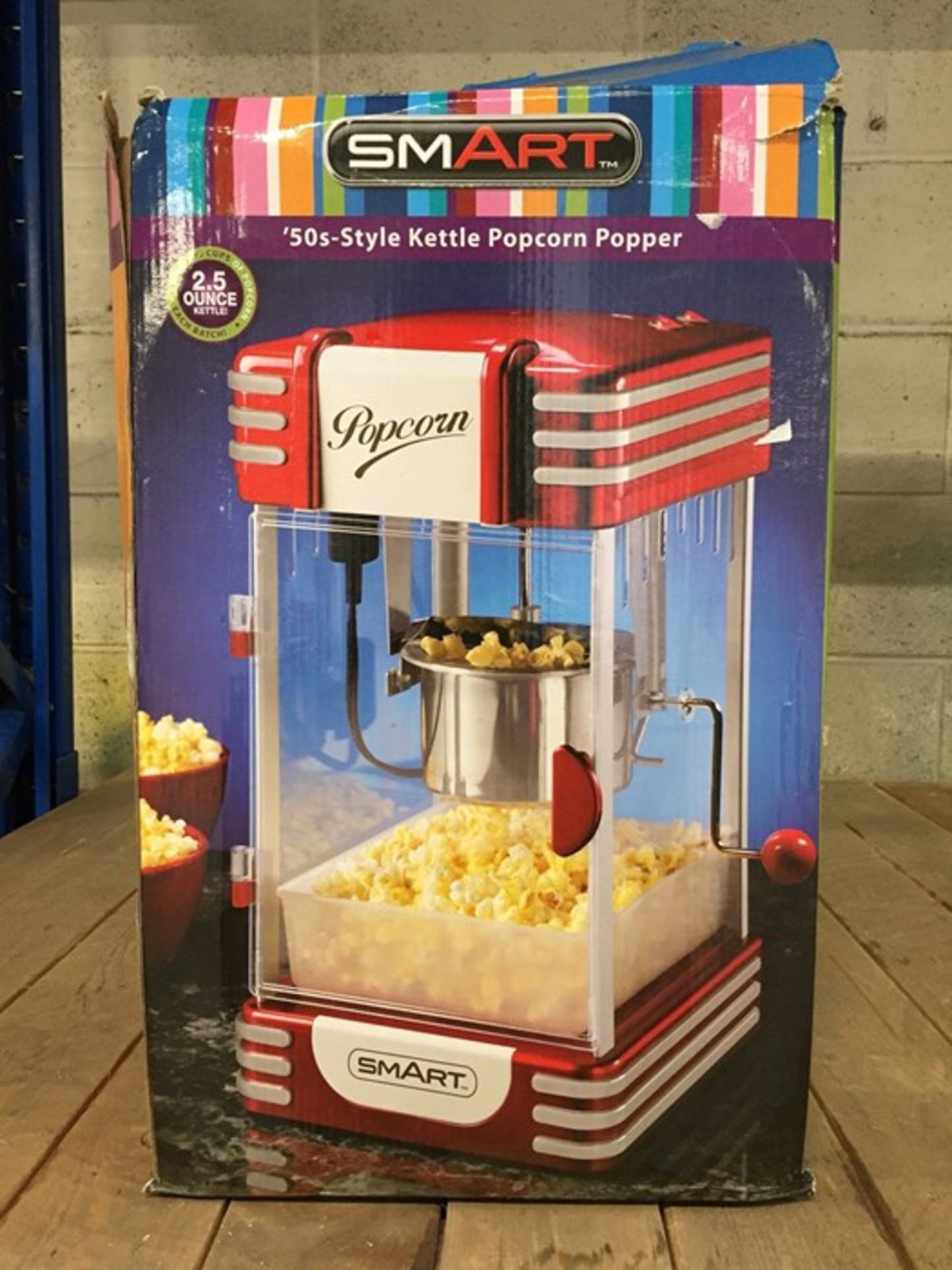 1 BOXED 50S STYLE KETTLE POPCORN POPPER (VIEWING HIGHLY RECOMMENDED)