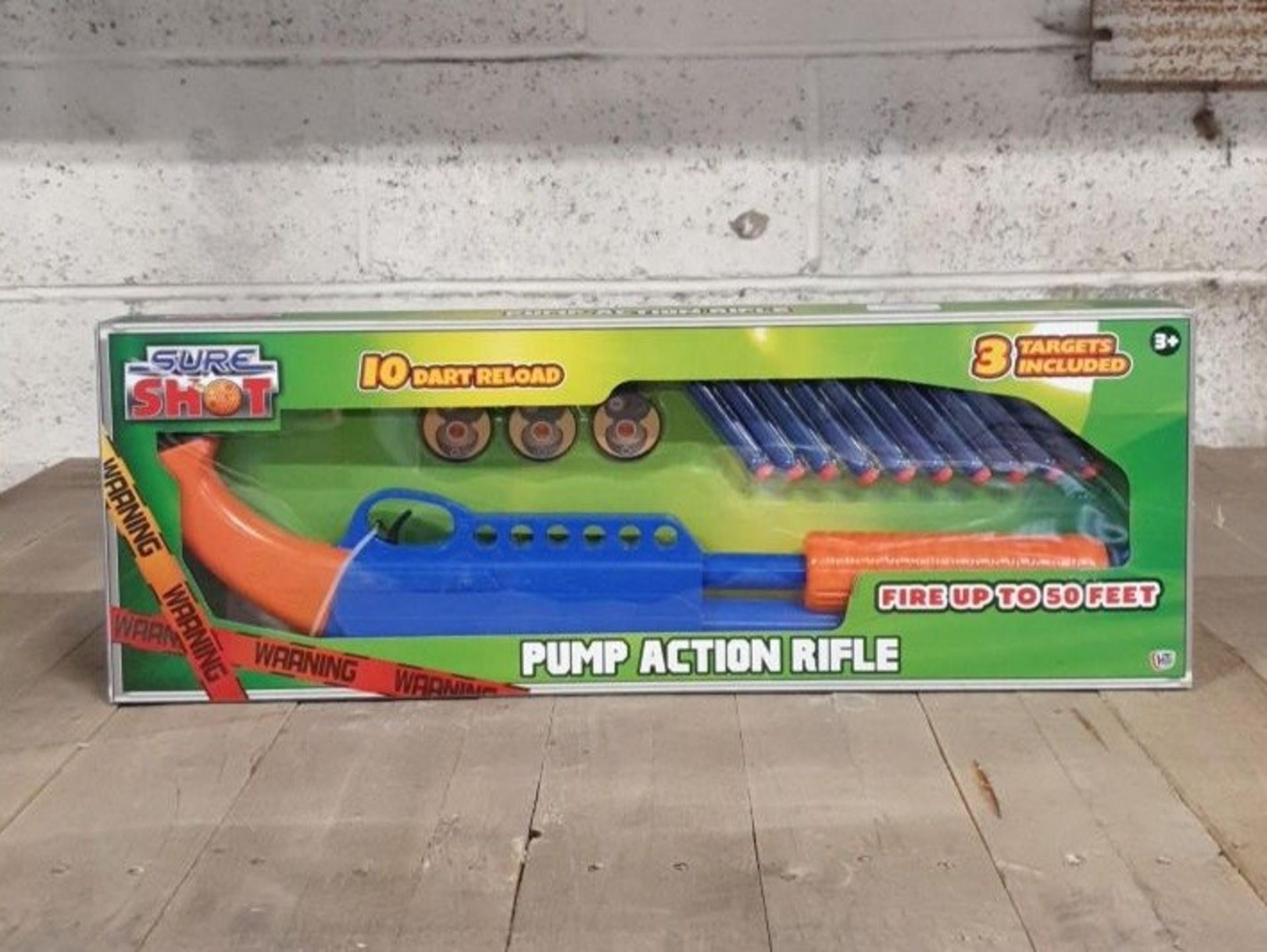 1 BOXED SURE SHOT PUMP ACTION RIFLE, FIRES UP TO 50 FEET (VIEWING HIGHLY RECOMMENDED)