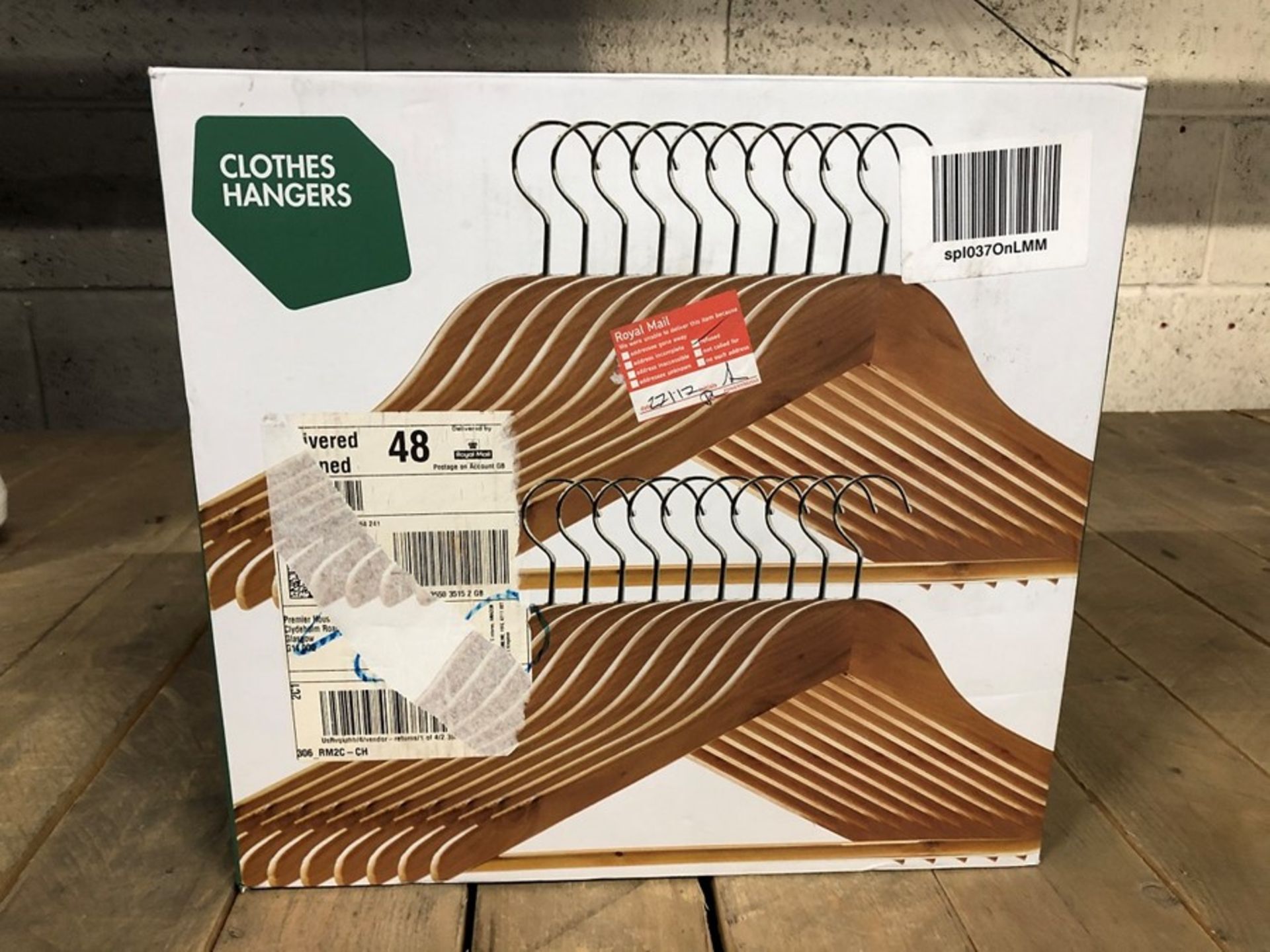 1 BOXED SET OF 20 WOODEN COAT HANGERS (VIEWING HIGHLY RECOMMENDED)