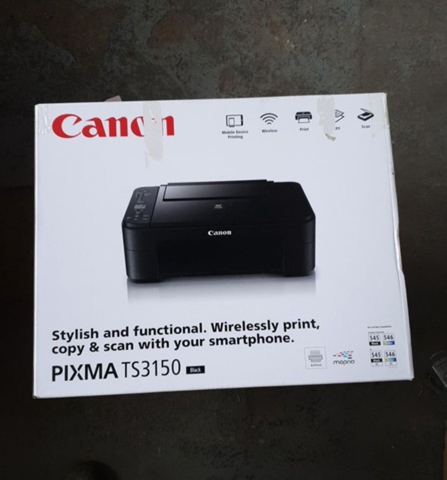 1 BOXED CANON PIXMA TS3150 ALL-IN-ONE INKJET PRINTER / BL 5533 / RRP £49.99 (VIEWING HIGHLY