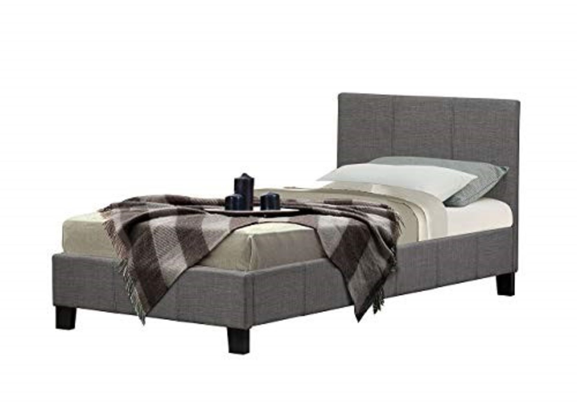 1 GRADE A BOXED BERLIN FABRIC BED IN GREY - SINGLE / RRP £114.90 (VIEWING HIGHLY RECOMMENDED)