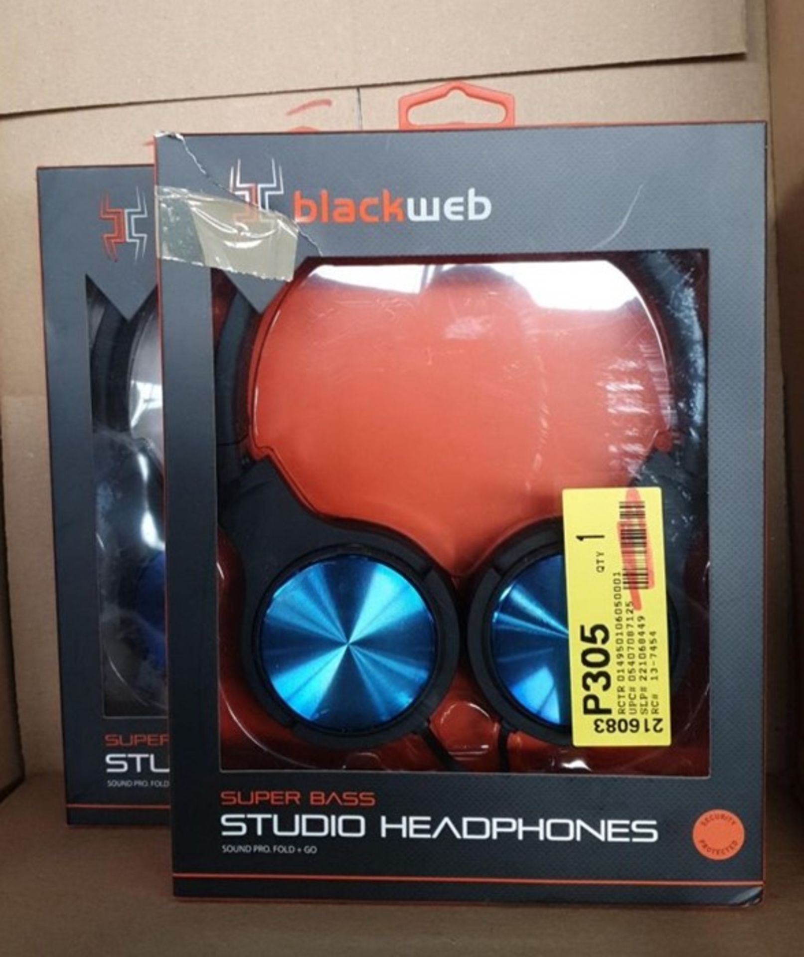 1 LOT TO CONTAIN 2 BOXED BLACKWEB SUPER BASS STUDIO HEADPHONES - BLUE / BL - 6083 / RRP £30.00 (