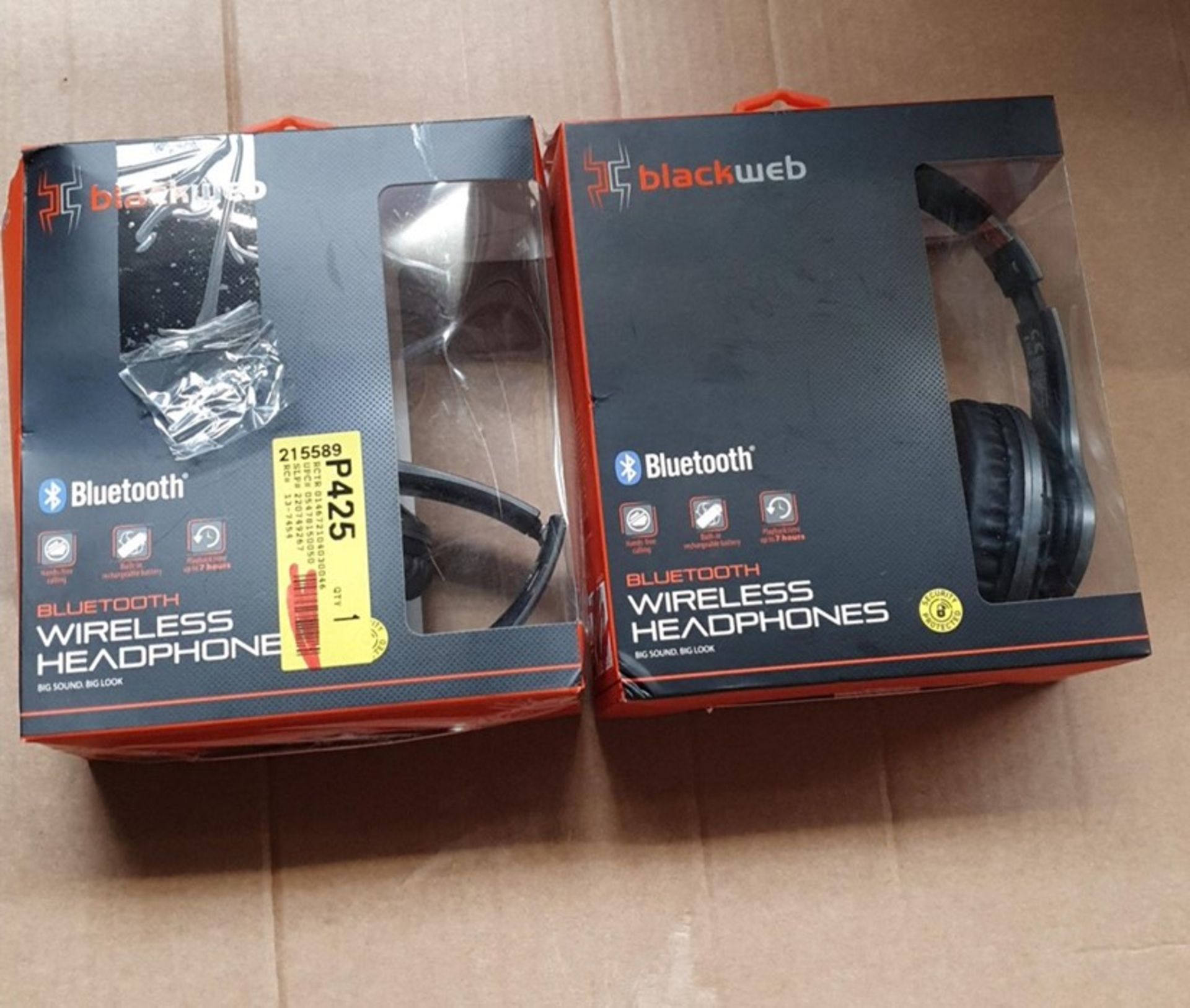 1 LOT TO CONTAIN 2 BLACKWEB BLUETOOTH WIRELESS HEADPHONES IN GREY - BL 5589 / RRP £50.00 (VIEWING