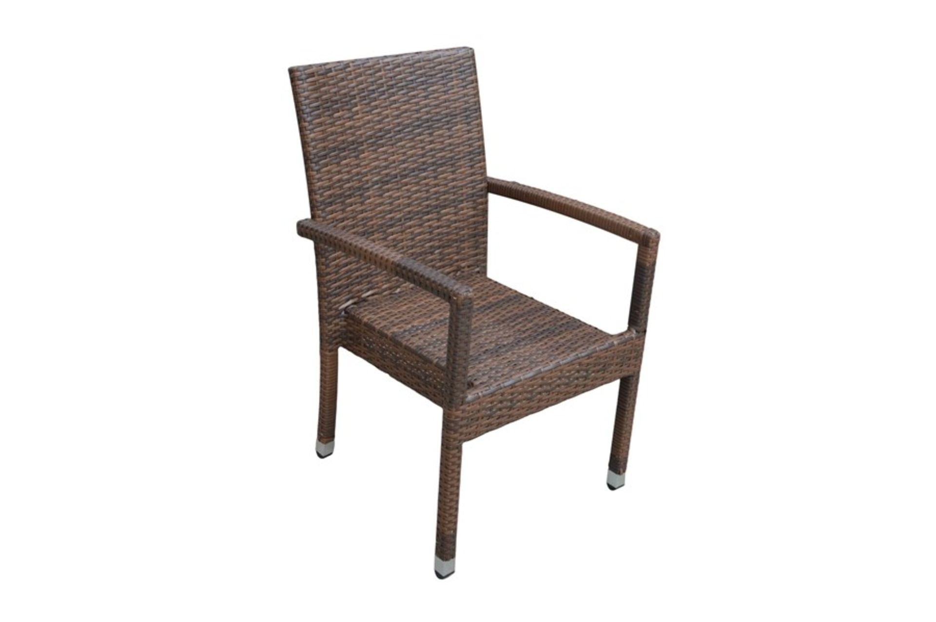 1 GRADE A BOXED RIO ARMED STACKING RATTAN GARDEN CHAIR - CHOCOLATE MIX / RRP £89.00 (VIEWING