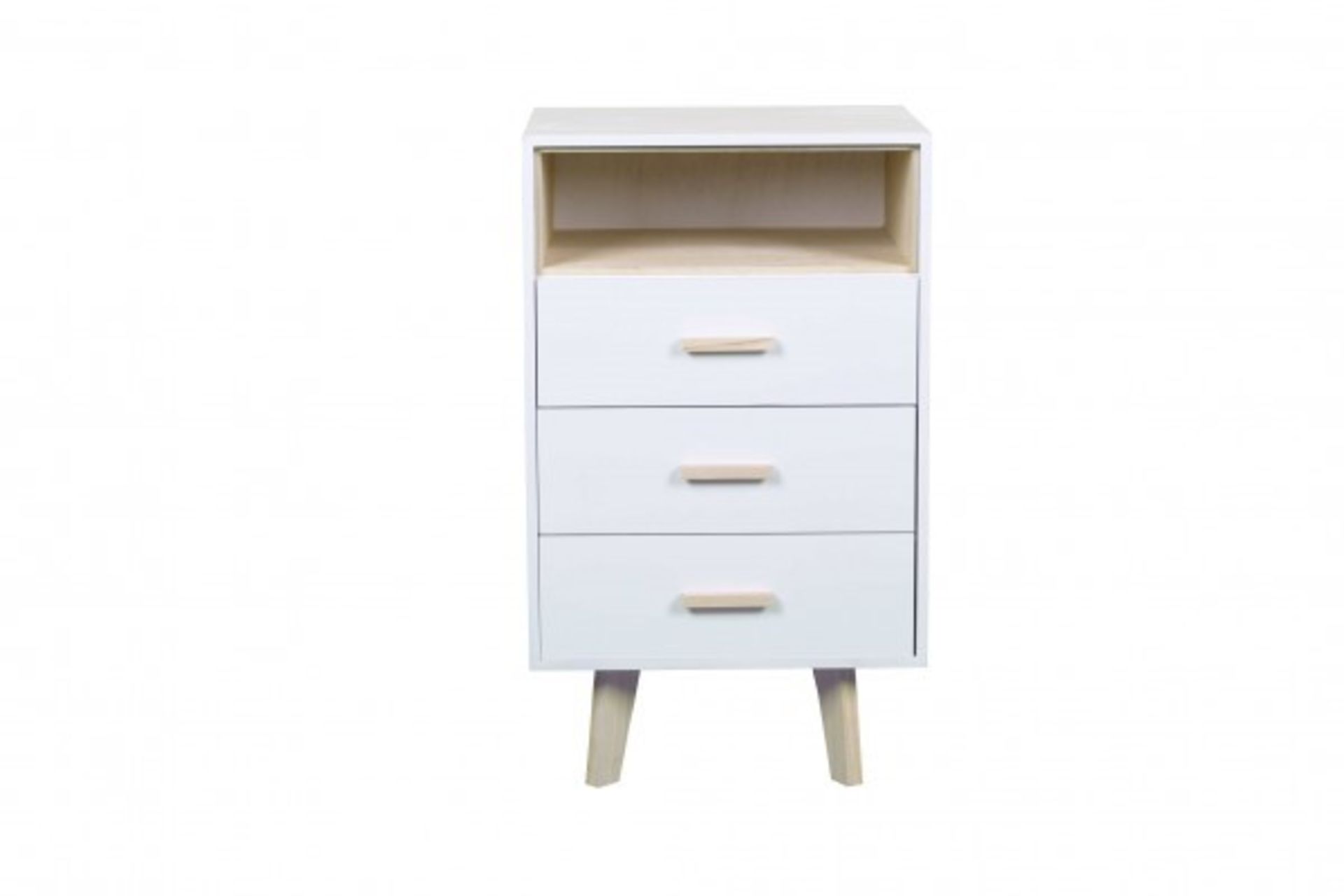 1 GRADE A BOXED KOMMODE MACAO 3 DRAWER BEDSIDE CABINET IN WHITE / RRP £250.00 (VIEWING HIGHLY