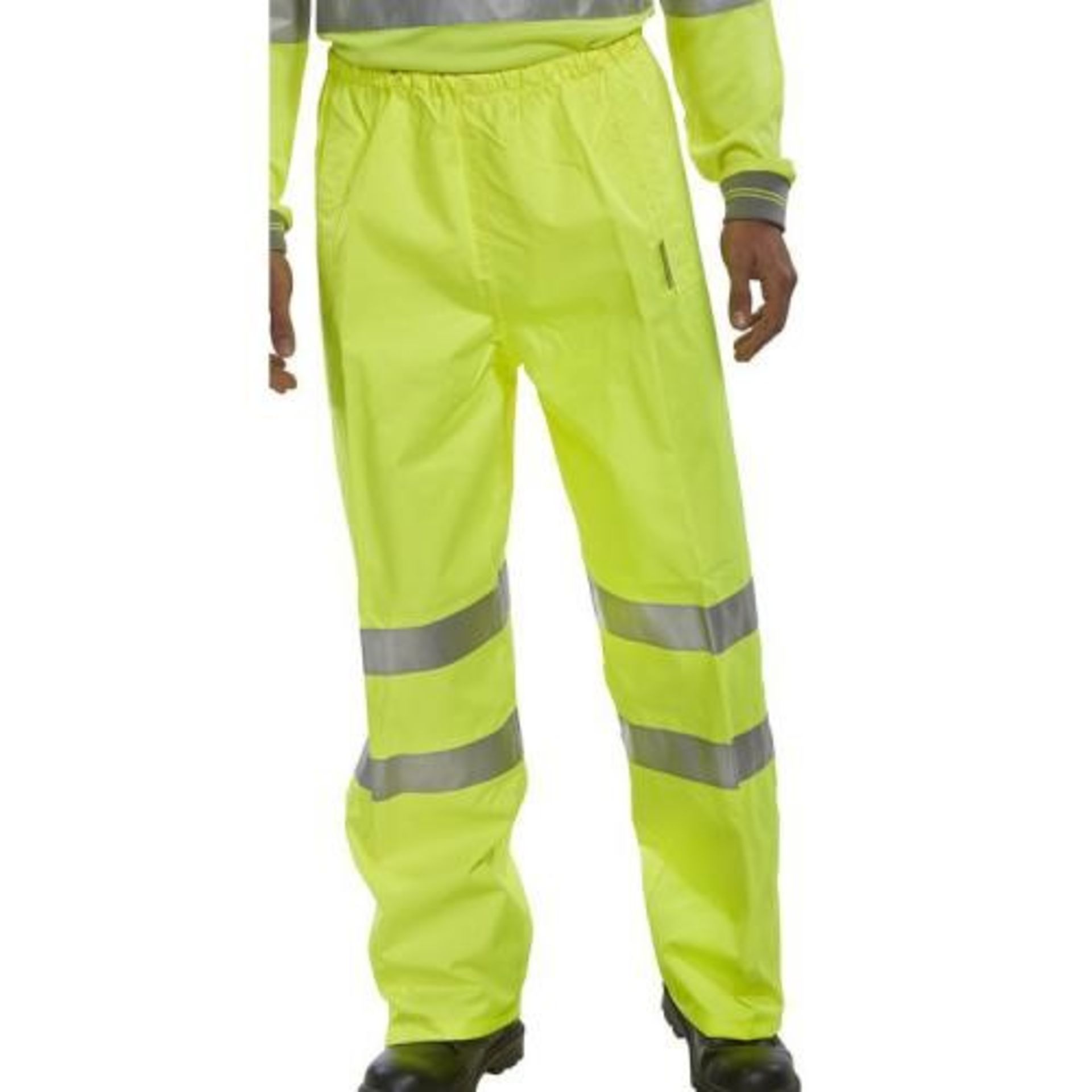 1 LOT TO CONTAIN 5 AS NEW BAGGED B-SEEN HI-VIS TROUSERS IN YELLOW / SIZE - XL / PN - NPN / RRP £95.