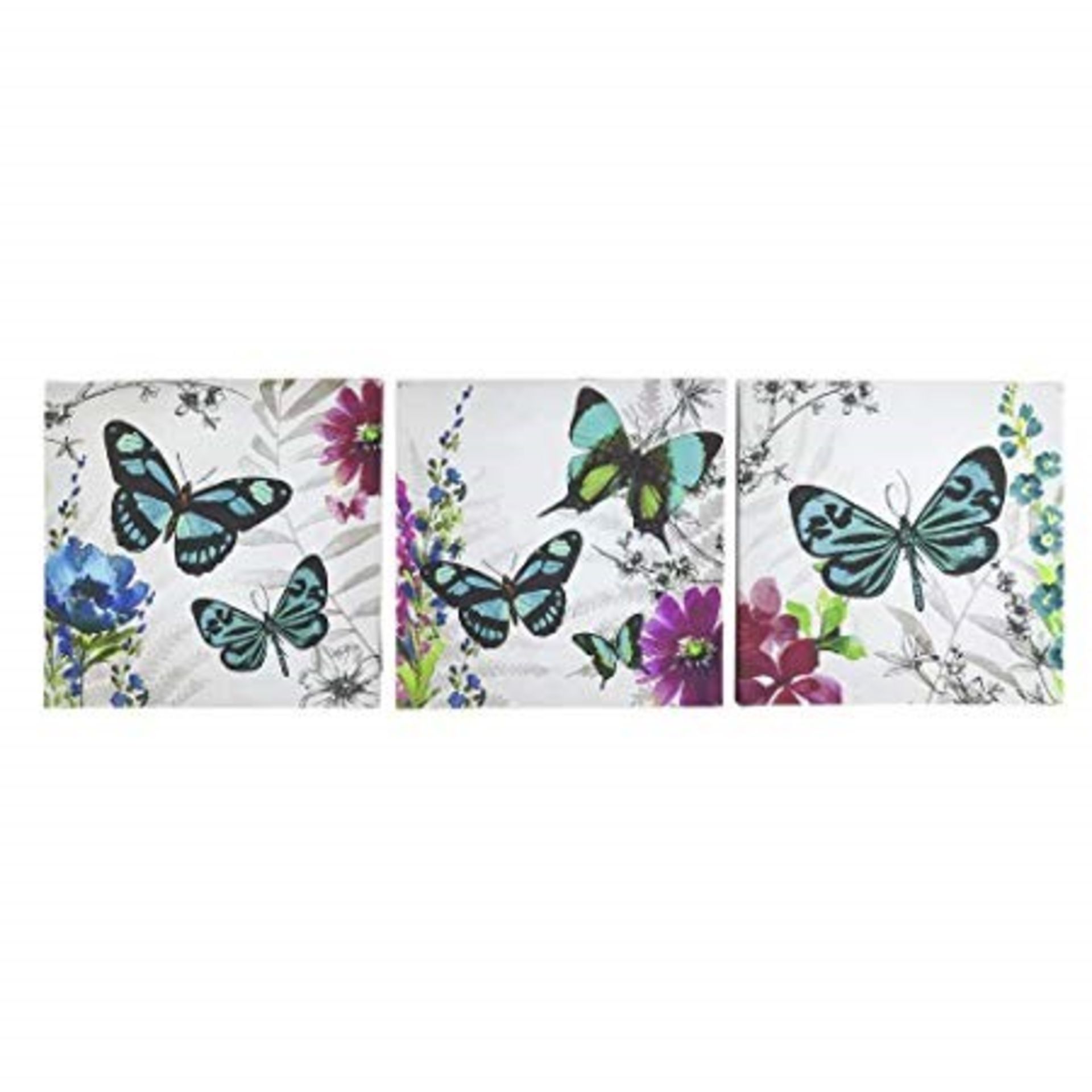 1 AS NEW BOXED ARTHOUSE SET OF 3 EXOTIC BUTTERFLIES CANVAS IN PINK AND TEAL / RRP £15.99 (VIEWING