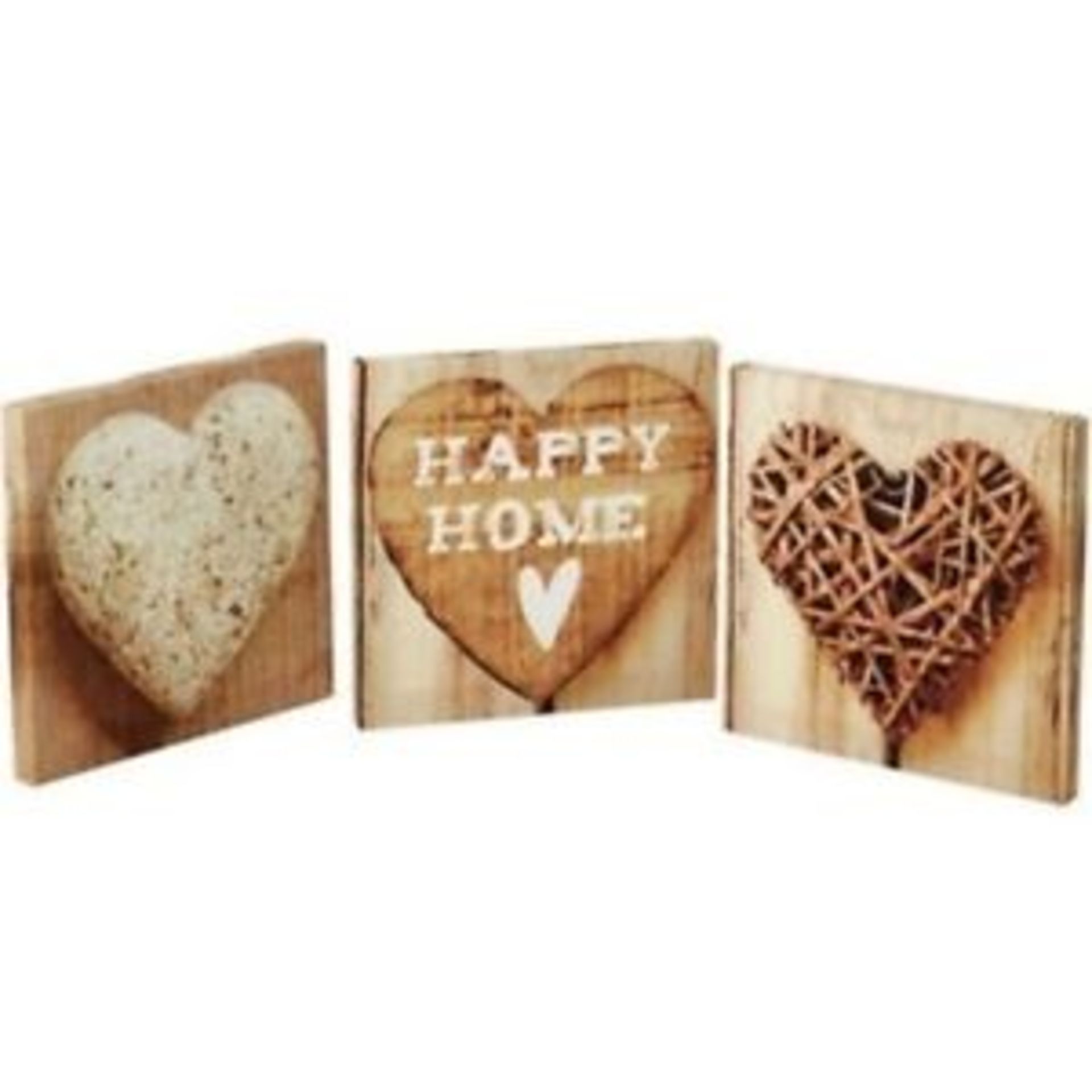 1 AS NEW BOXED ARTHOUSE HAPPY HOME LOVE HEART SET OF 3 CANVAS WALL ART 20CM EACH (VIEWING HIGHLY