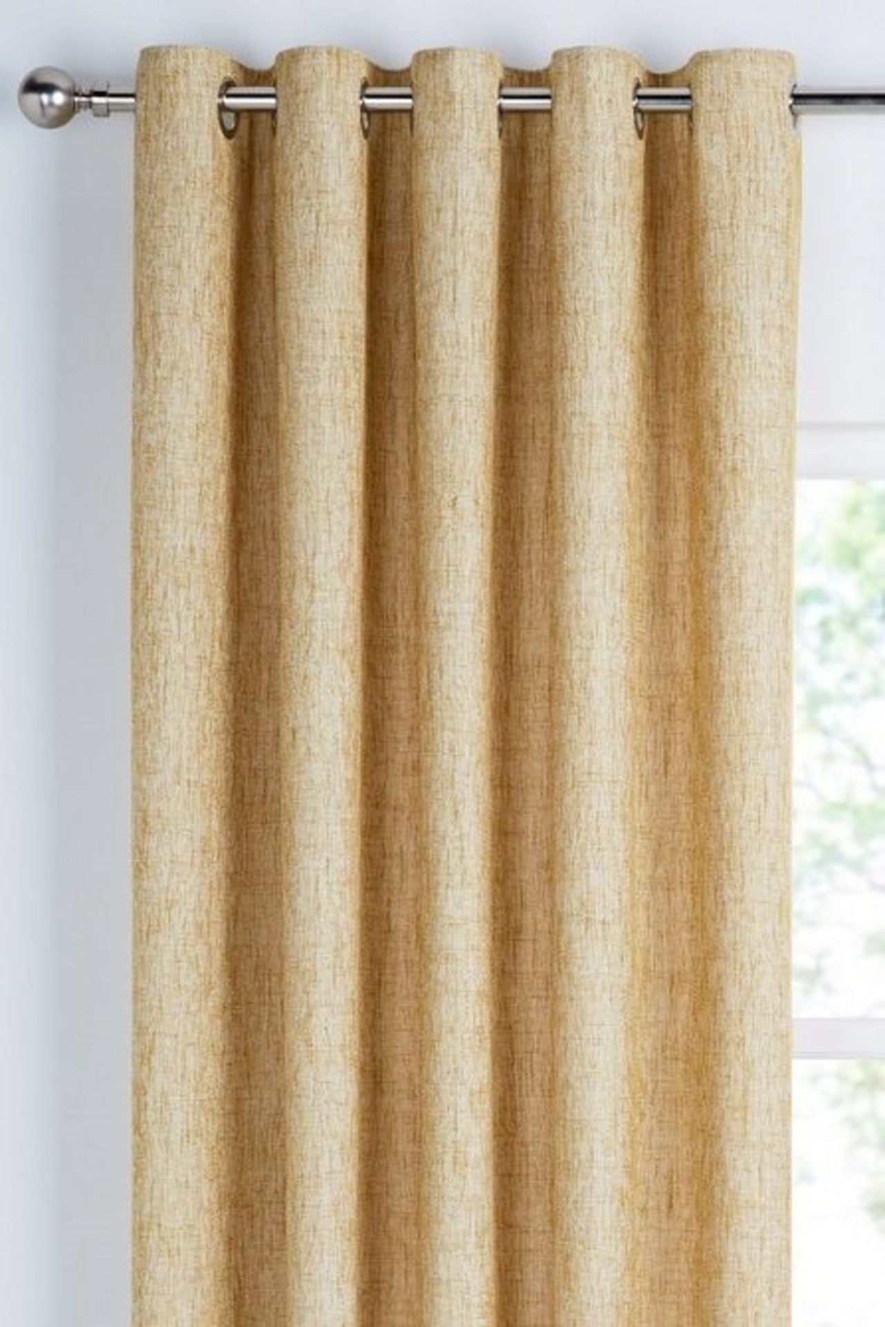 1 PACKAGED PAIR OF NORI BOUCLE / FULLY LINED / EYELET CURTAINS IN OCHRE / 90" X 90" (VIEWING