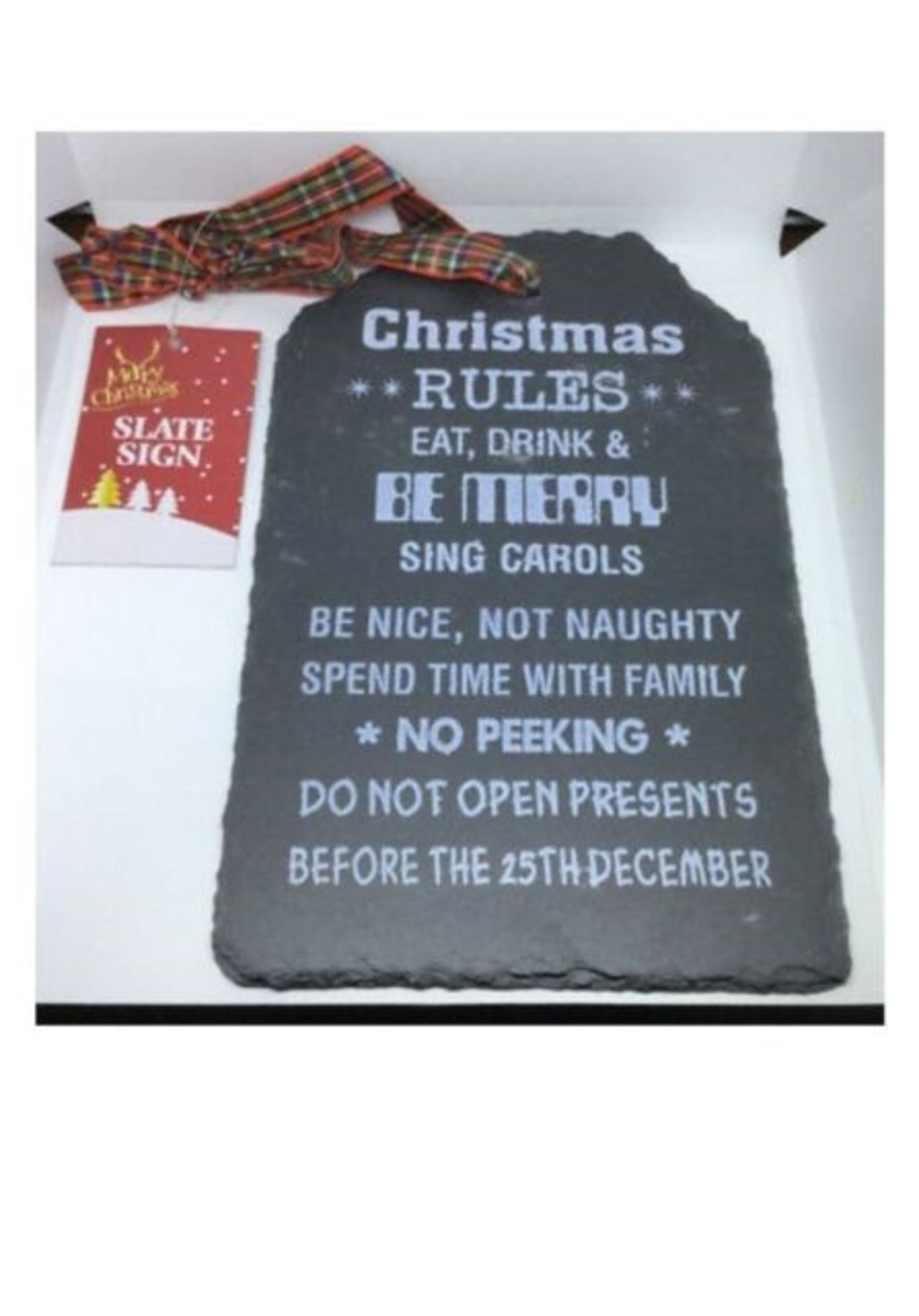 1 LOT TO CONTAIN 24 CHRISTMAS RULES SLATE PLAQUE / RRP £72.00 (VIEWING HIGHLY RECOMMENDED)