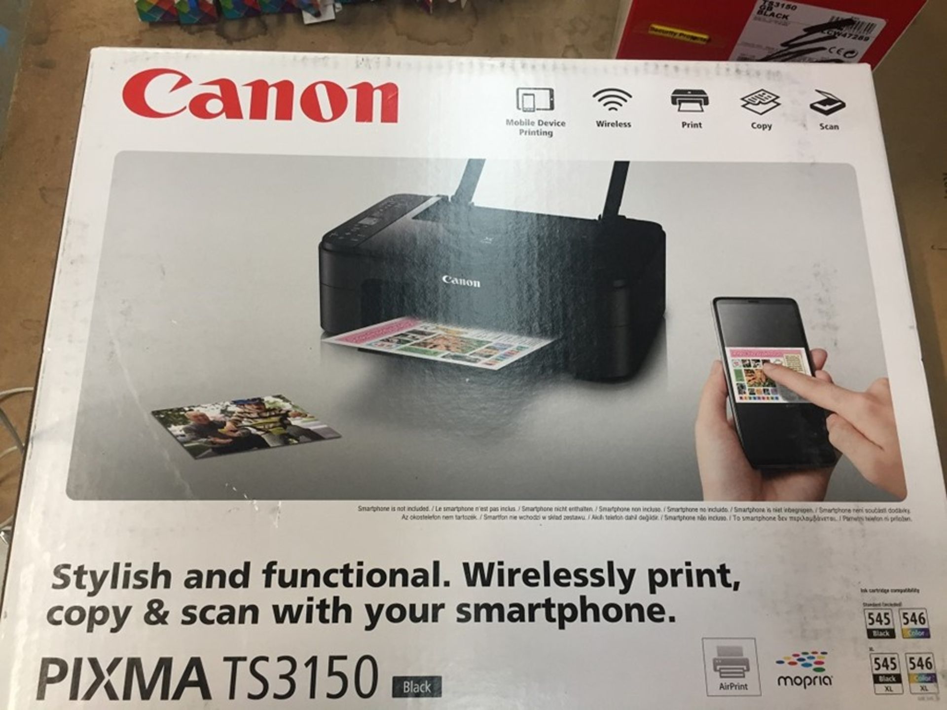 1 BOXED CANON PIXMA TS3150 PRINTER IN BLACK / RRP £29.99 - BL 6650 (VIEWING HIGHLY RECOMMENDED)