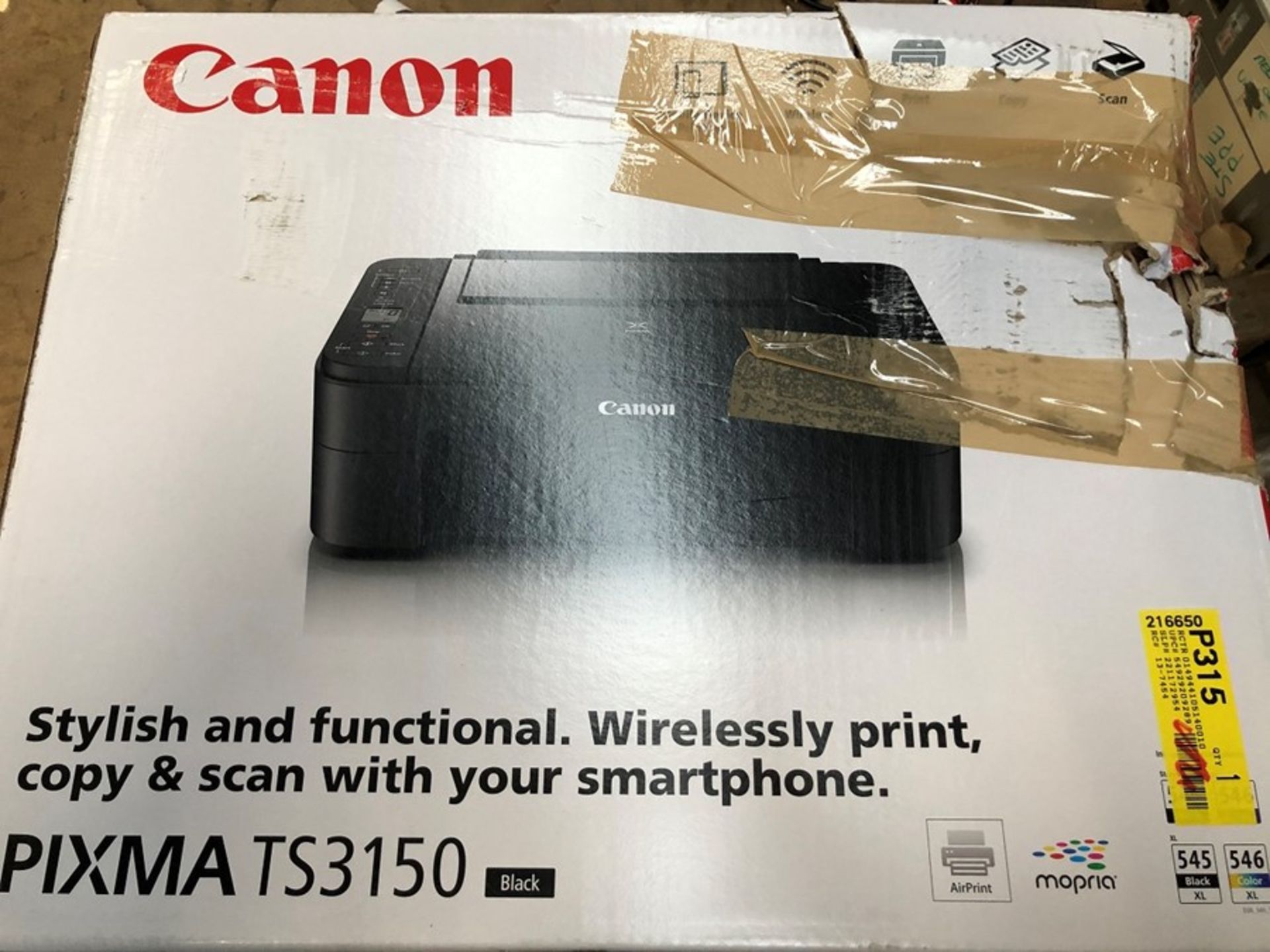 1 BOXED CANON PIXMA TS3150 PRINTER IN BLACK / RRP £29.99 - BL 665O (PUBLIC VIEWING AVAILABLE)