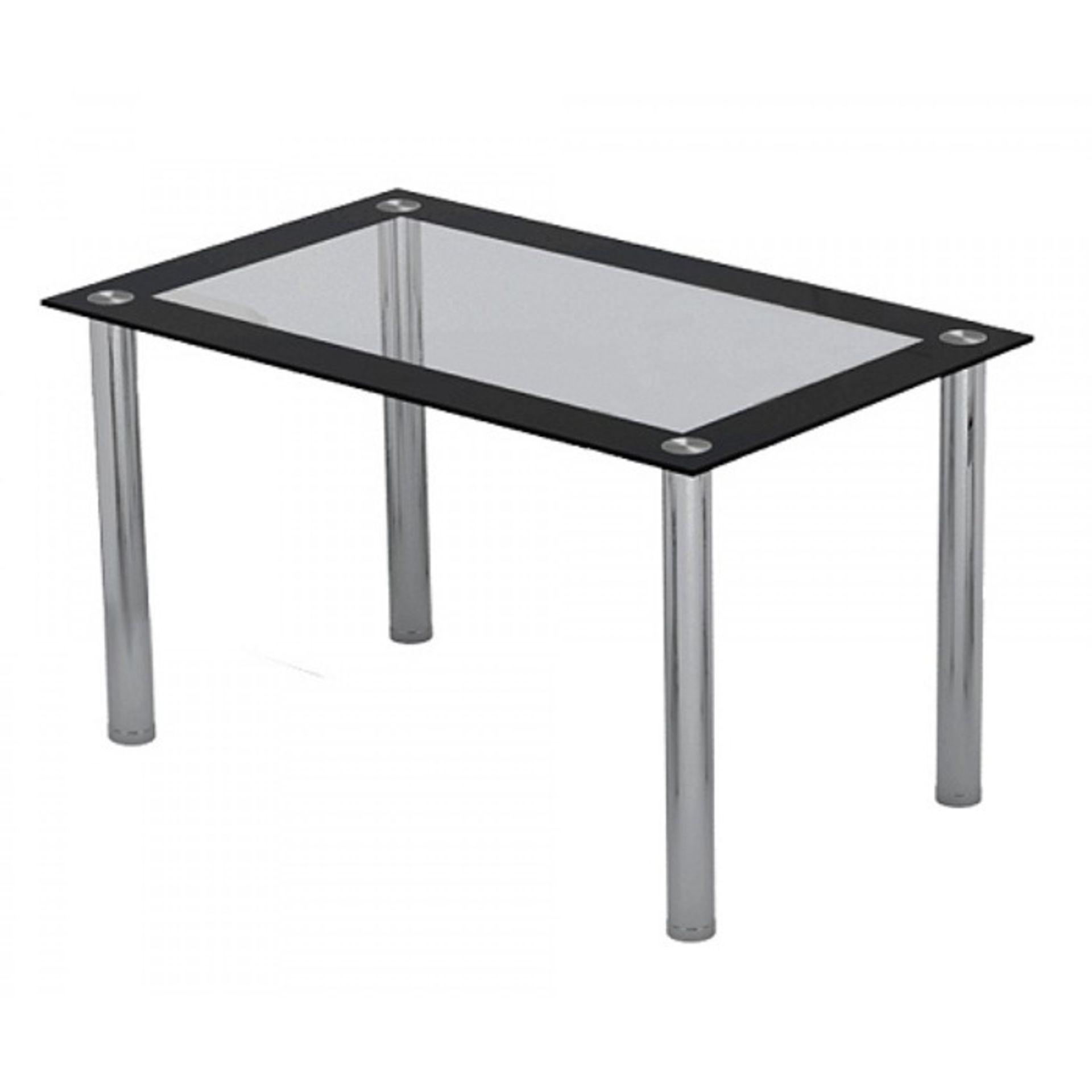 1 AS NEW BOXED 4 SEATER DINING TABLE WITH CLEAR GLASS AND BLACK EDGE / DTBL013BLK (VIEWING HIGHLY