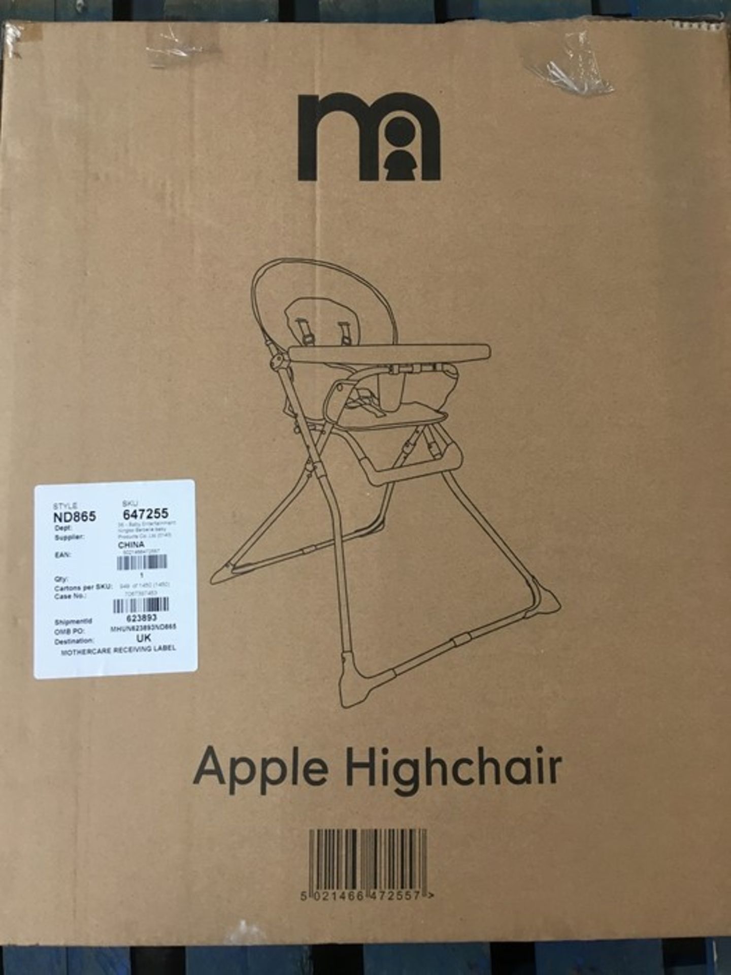 1 BOXED APPLE HIGH CHAIR / RRP £80.00 (PUBLIC VIEWING AVAILABLE)