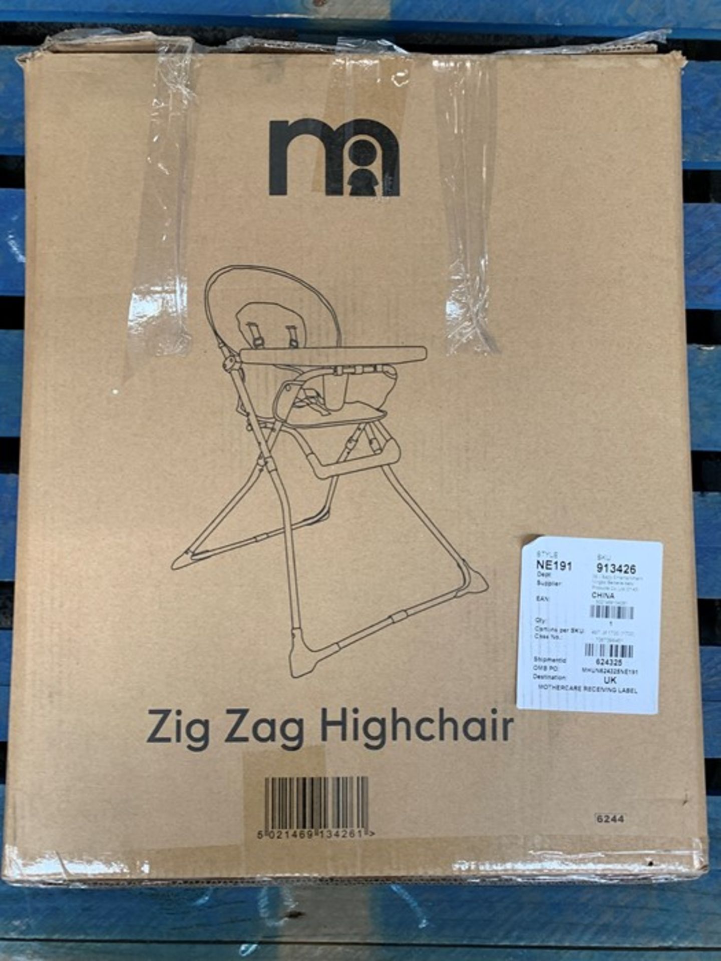 1 BOXED ZIG ZAG HIGH CHAIR / RRP £55.00 (PUBLIC VIEWING AVAILABLE)