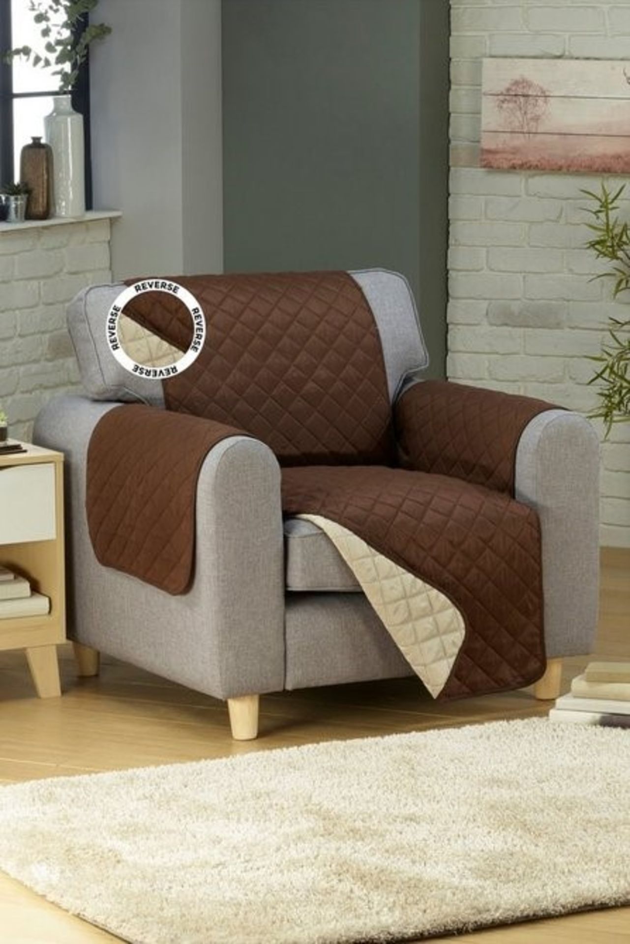 1 AS NEW BAGGED FURNITURE PROTECTOR IN BROWN AND BEIGE (PUBLIC VIEWING AVAILABLE)