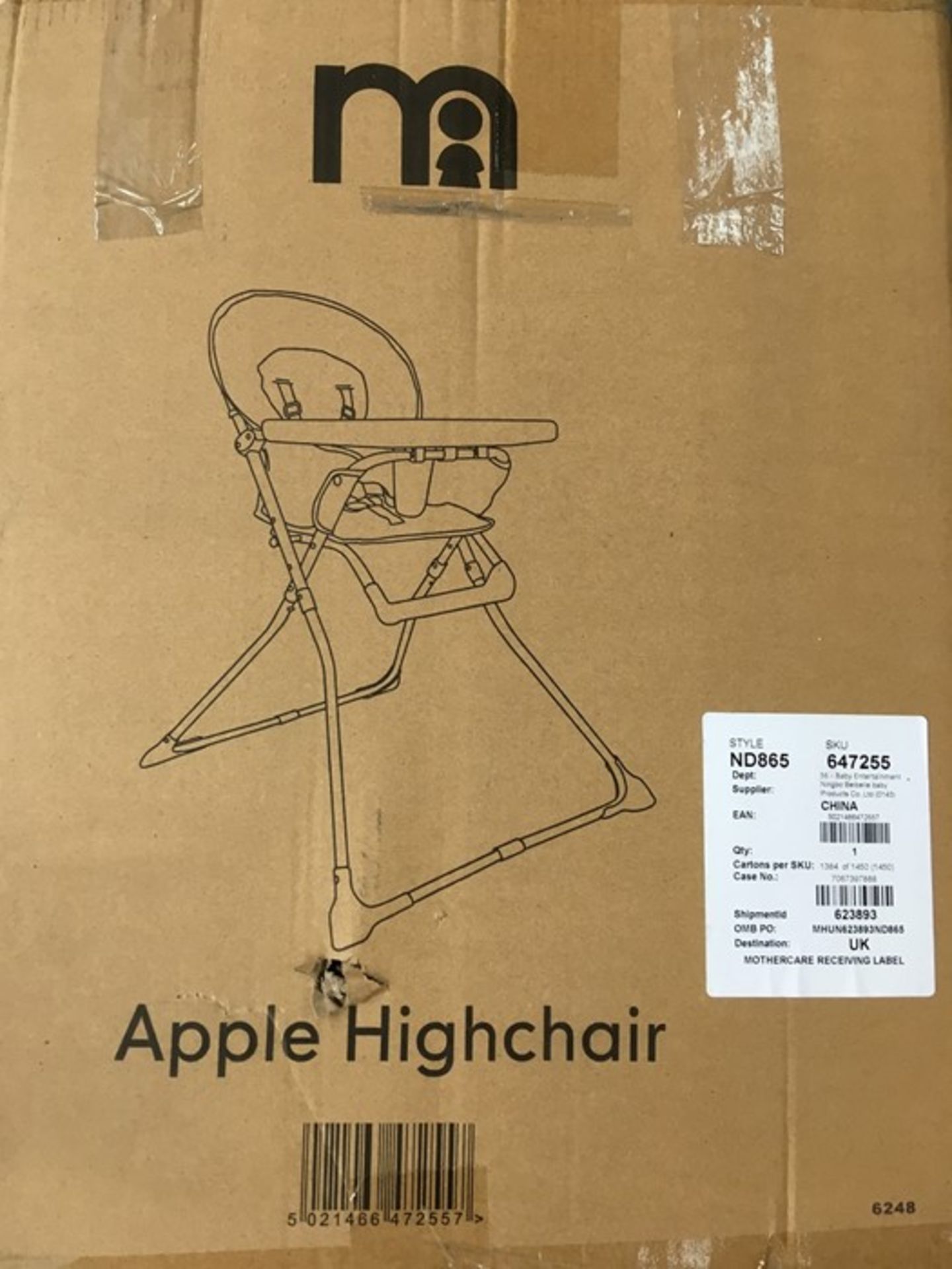 1 BOXED APPLE HIGH CHAIR / RRP £80.00 (PUBLIC VIEWING AVAILABLE)