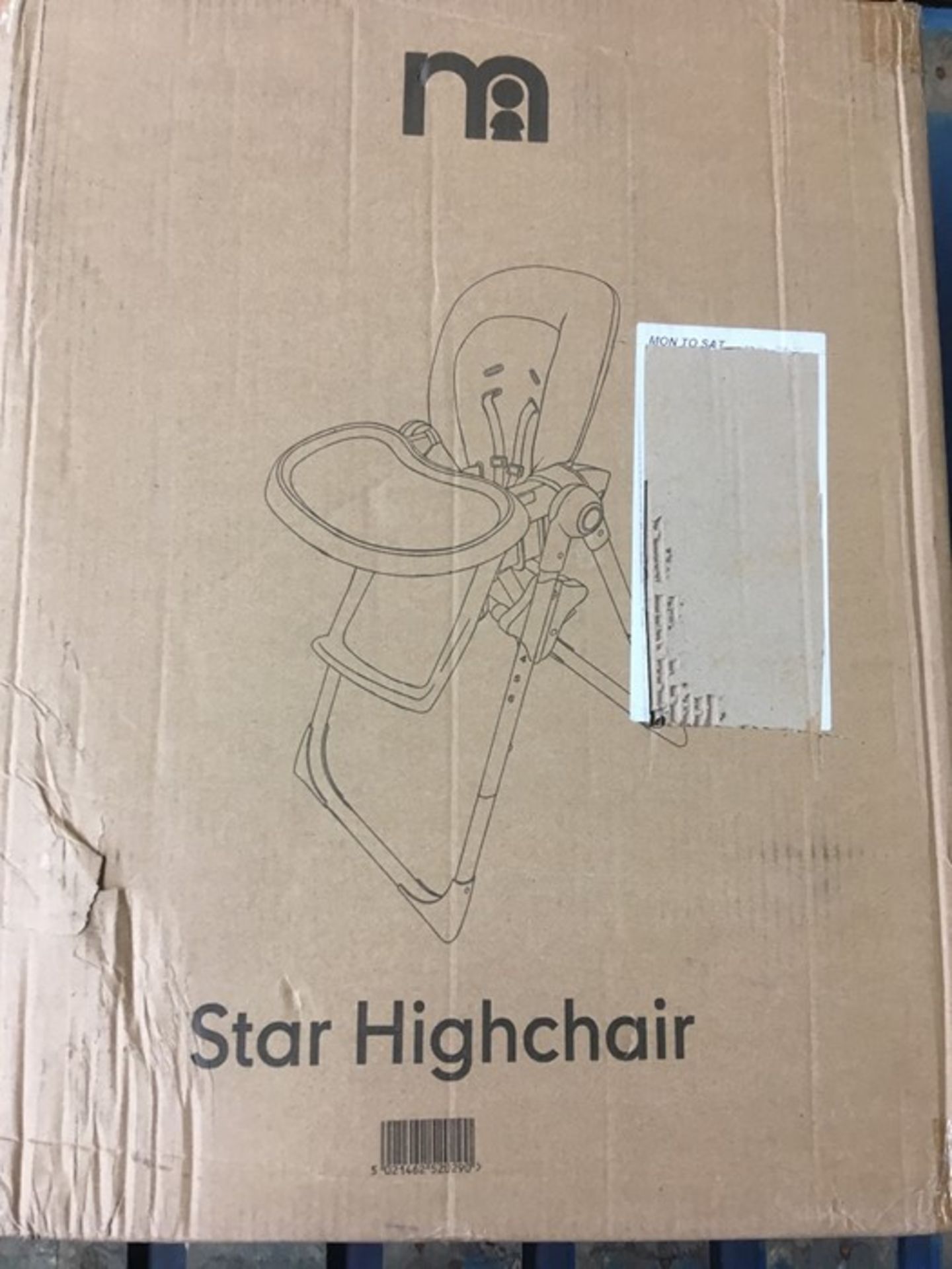 1 BOXED MOTHERCARE STAR HIGH CHAIR / RRP £55.00 (PUBLIC VIEIWNG AVAILABLE)