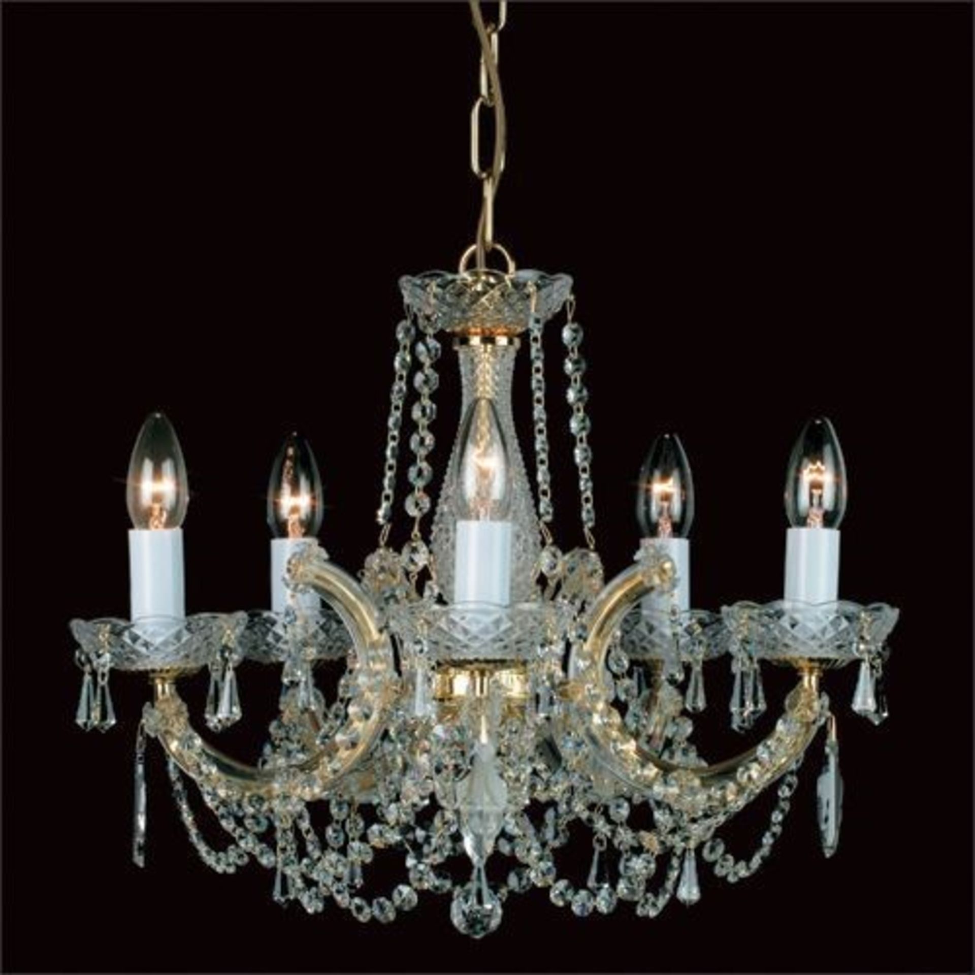 1 BOXED IMPEX MARIA THERESE 5 LIGHT CHANDELIER IN GOLD CP00150/05/G / RRP £454.80 (PUBLIC VIEWING