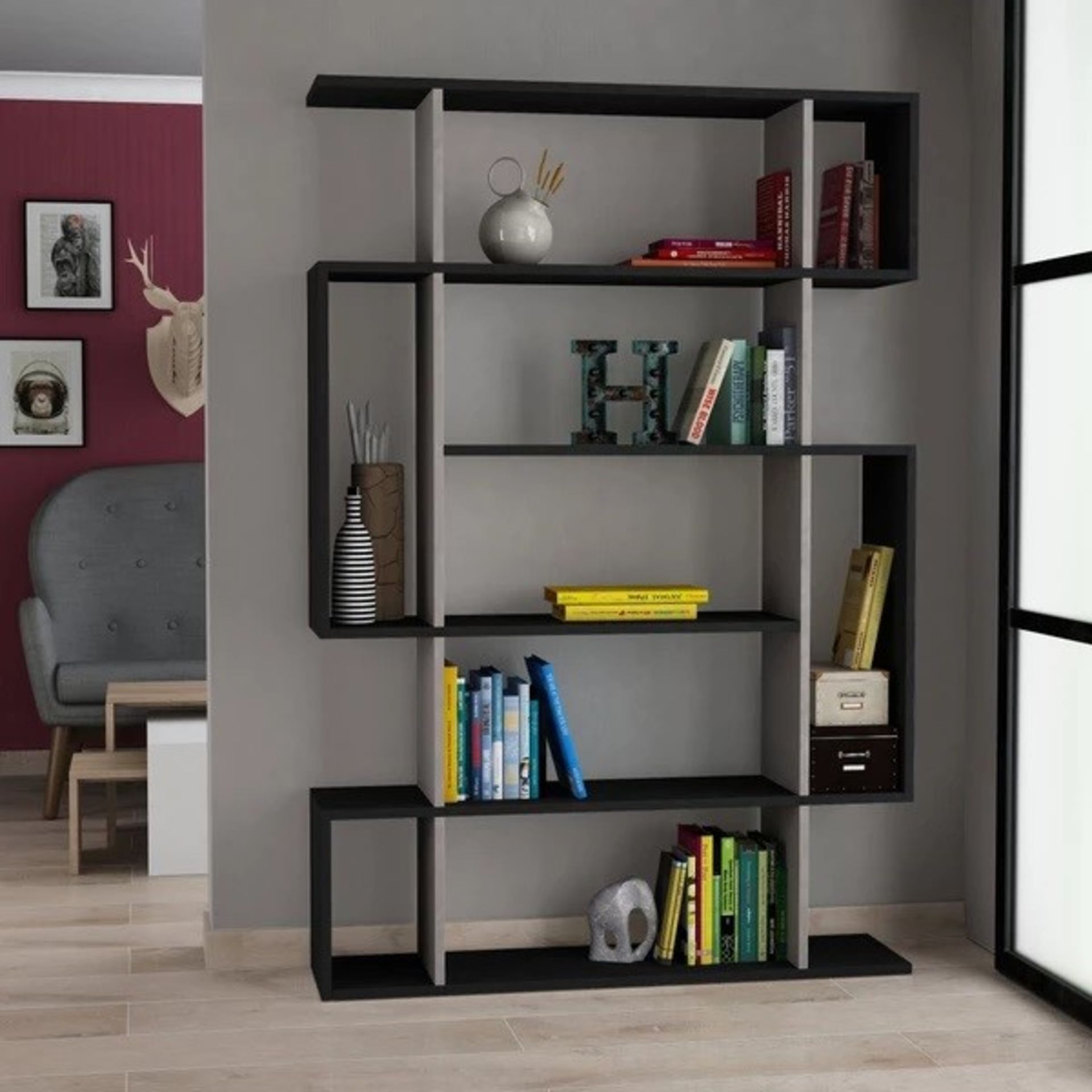 1 BOXED HOMITIS MITO BOOKCASE IN ANTHRACITE AND LIGHT MOCHA / RRP £139.00 (PUBLIC VIEWING