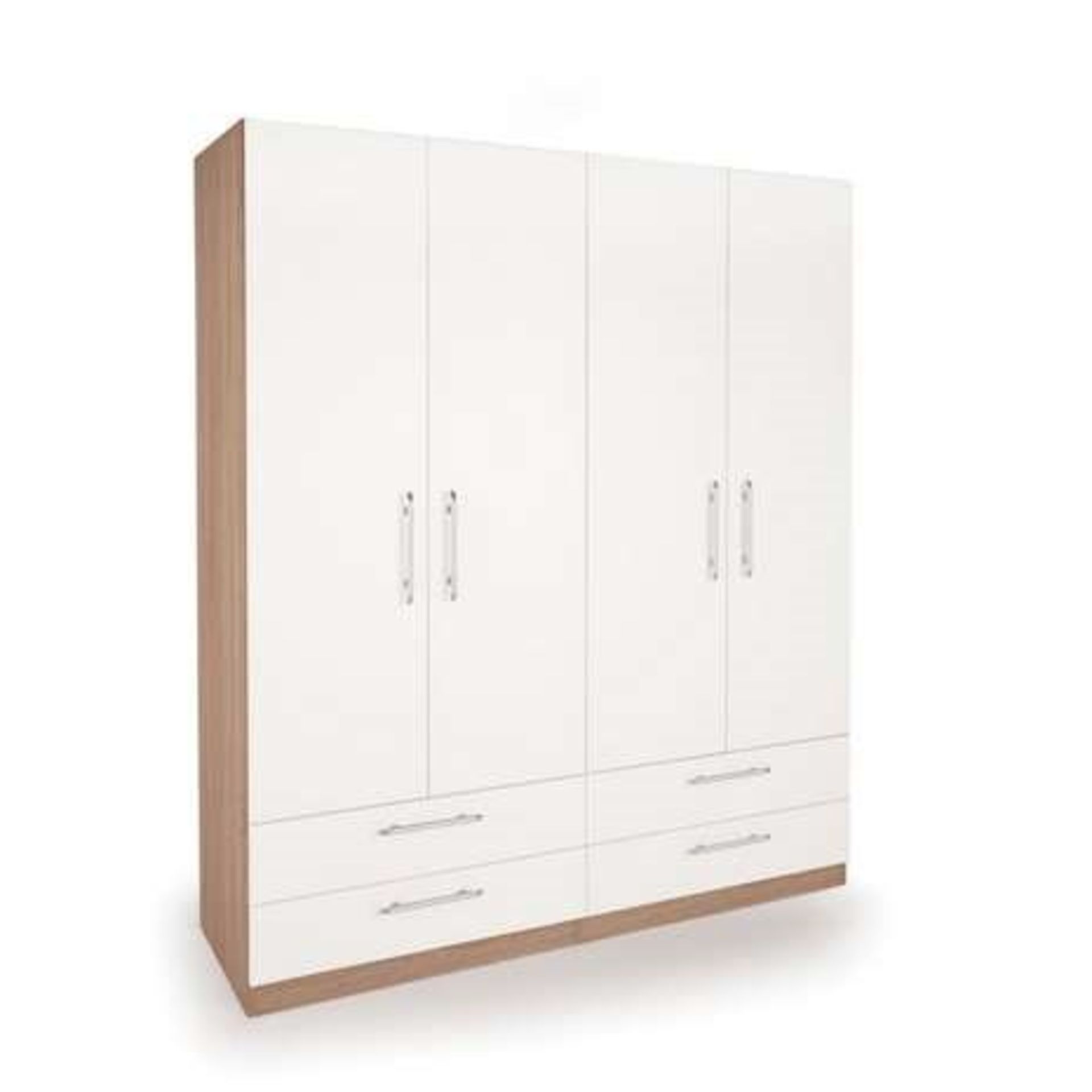 1 BOXED HARMONY 4 DOOR WARDROBE WHITE FRAME (PUBLIC VIEWING AVAILABLE)